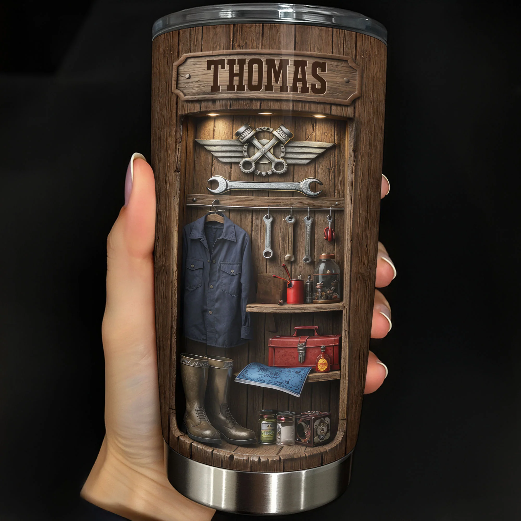 Hardworking Hands Deserve A Break With Mechanic Tools And Wood Locker - Personalized Custom Stainless Steel Tumbler 20oz 30oz - JBS173_TB