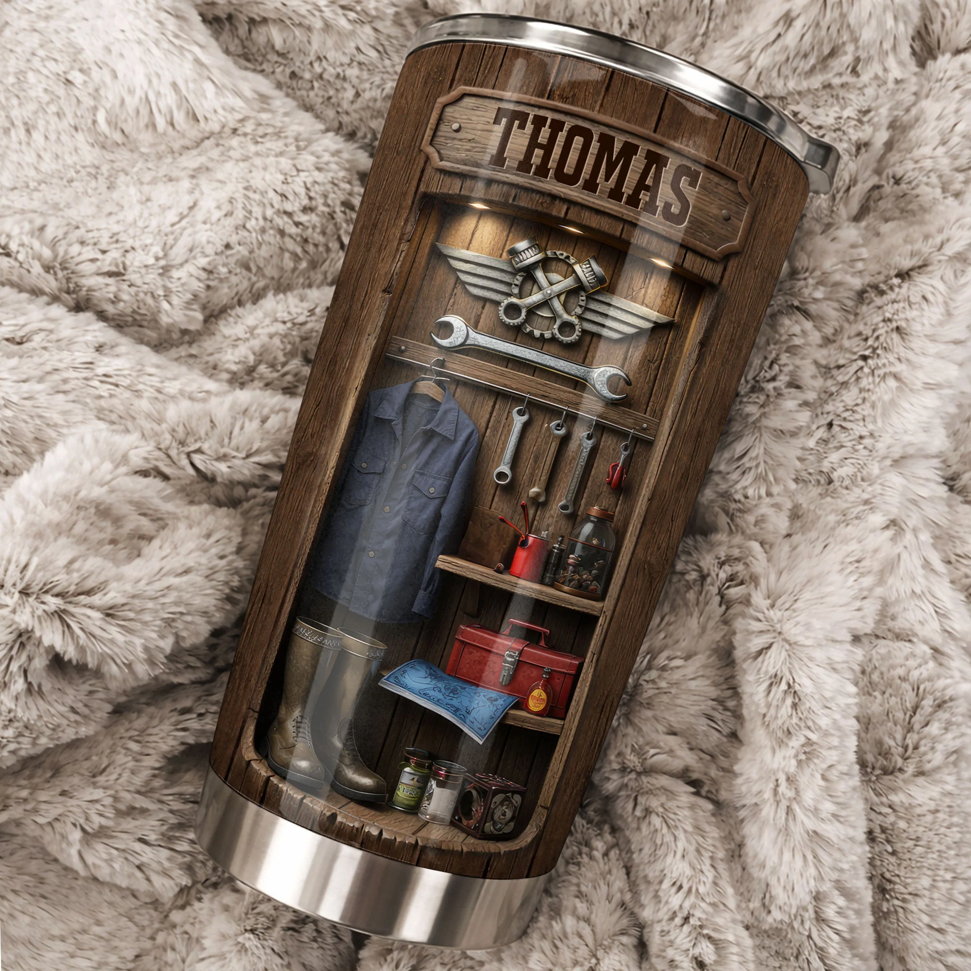 Hardworking Hands Deserve A Break With Mechanic Tools And Wood Locker - Personalized Custom Stainless Steel Tumbler 20oz 30oz - JBS173_TB - Image 4