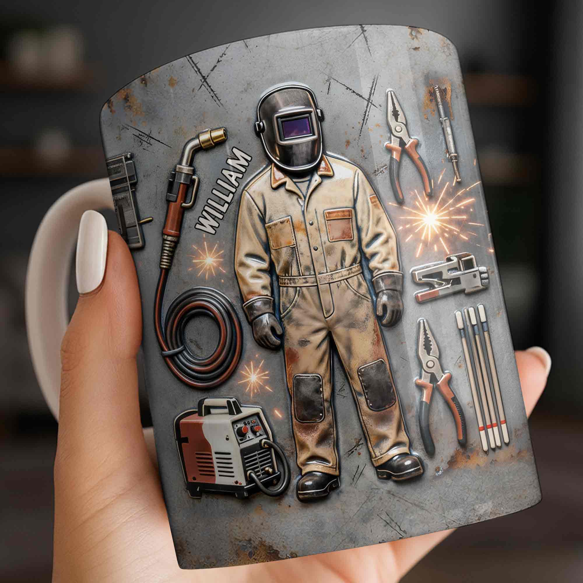 Hardworking Welder At Service With Welding Tools And Gear - Personalized Custom Coffee Mug - JBS134_MG - Image 5
