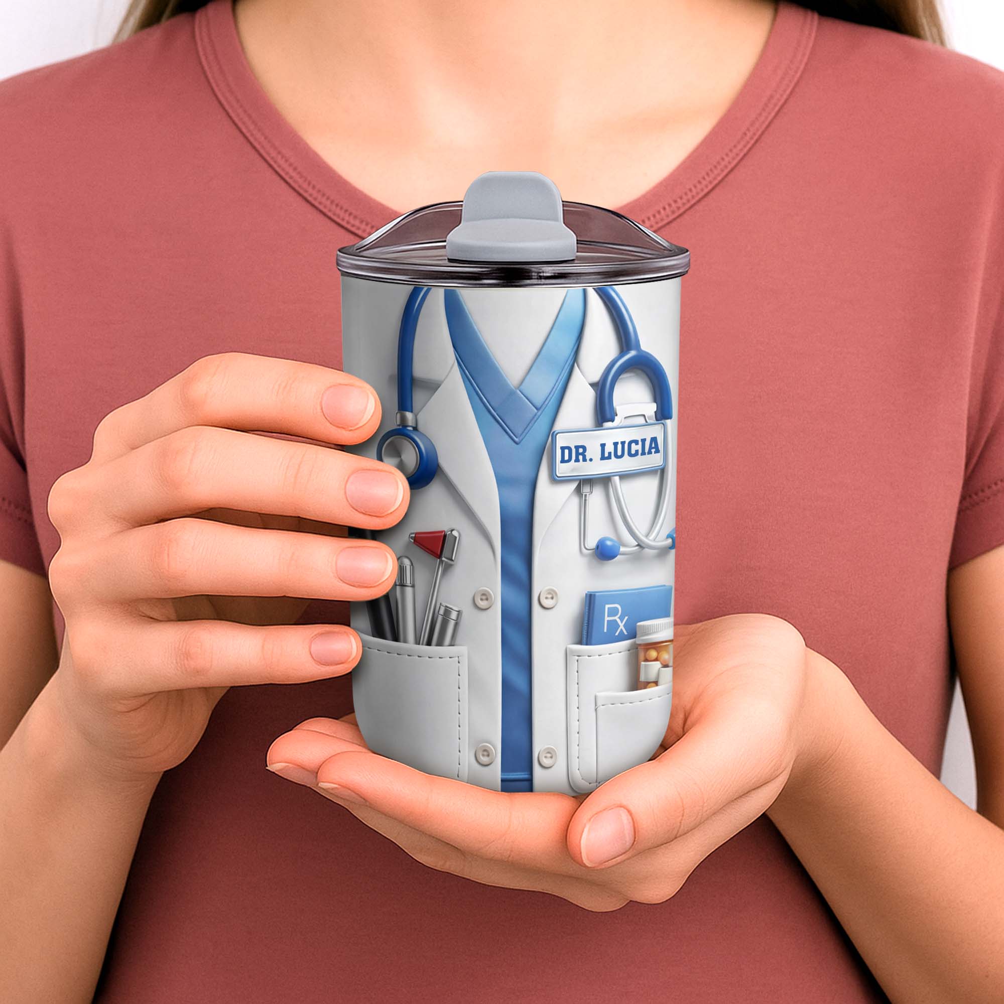 Healthcare Hero Lab Coat And Stethoscope Medical Uniform Design - Personalized Custom 10oz Tumbler - DOC078_MTUM - Image 3