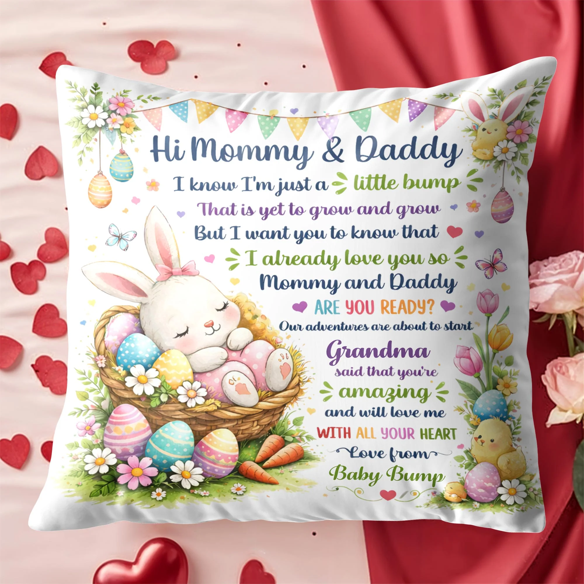 Hi Mommy Daddy I Know I Am Just A Little Bump Bunny Eggs - Personalized Custom Pillow, Insert Included - FAM812_PLW - Image 4