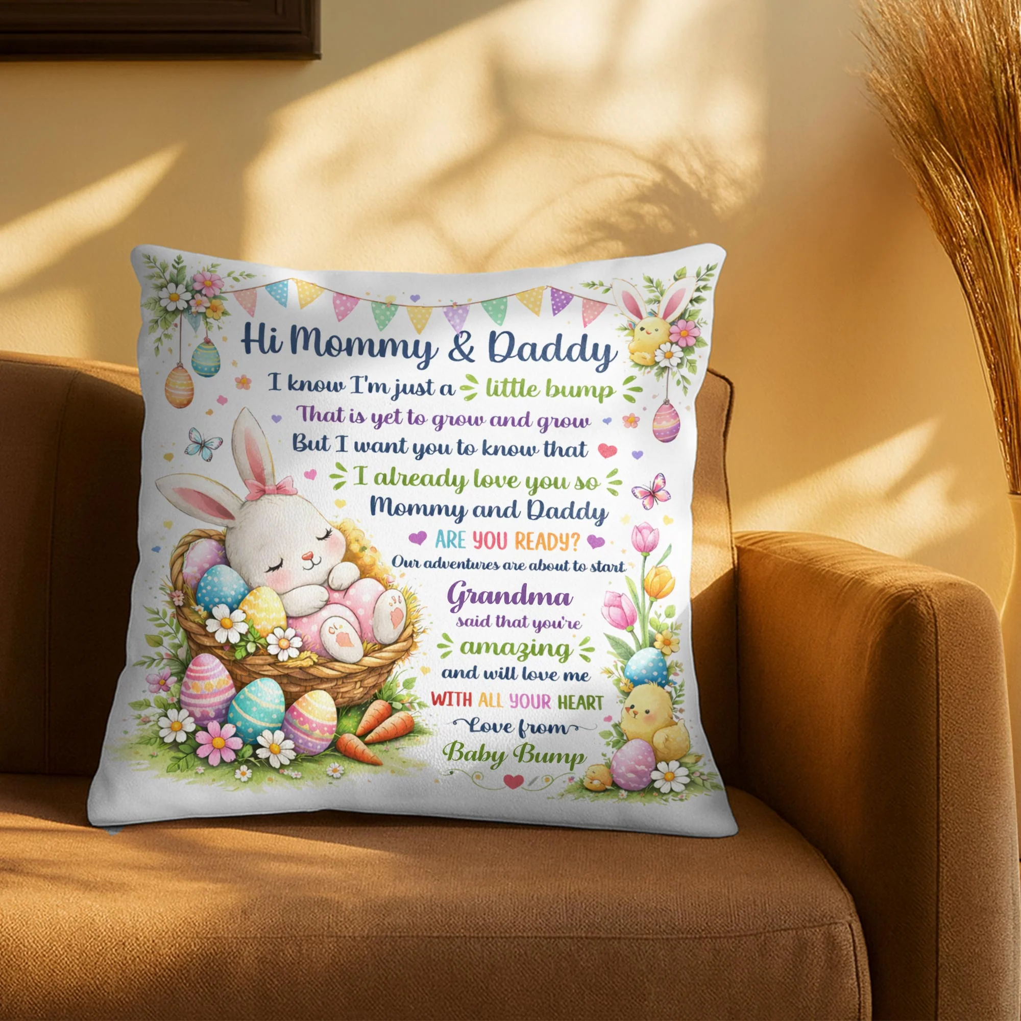 Hi Mommy Daddy I Know I Am Just A Little Bump Bunny Eggs - Personalized Custom Pillow, Insert Included - FAM812_PLW - Image 8