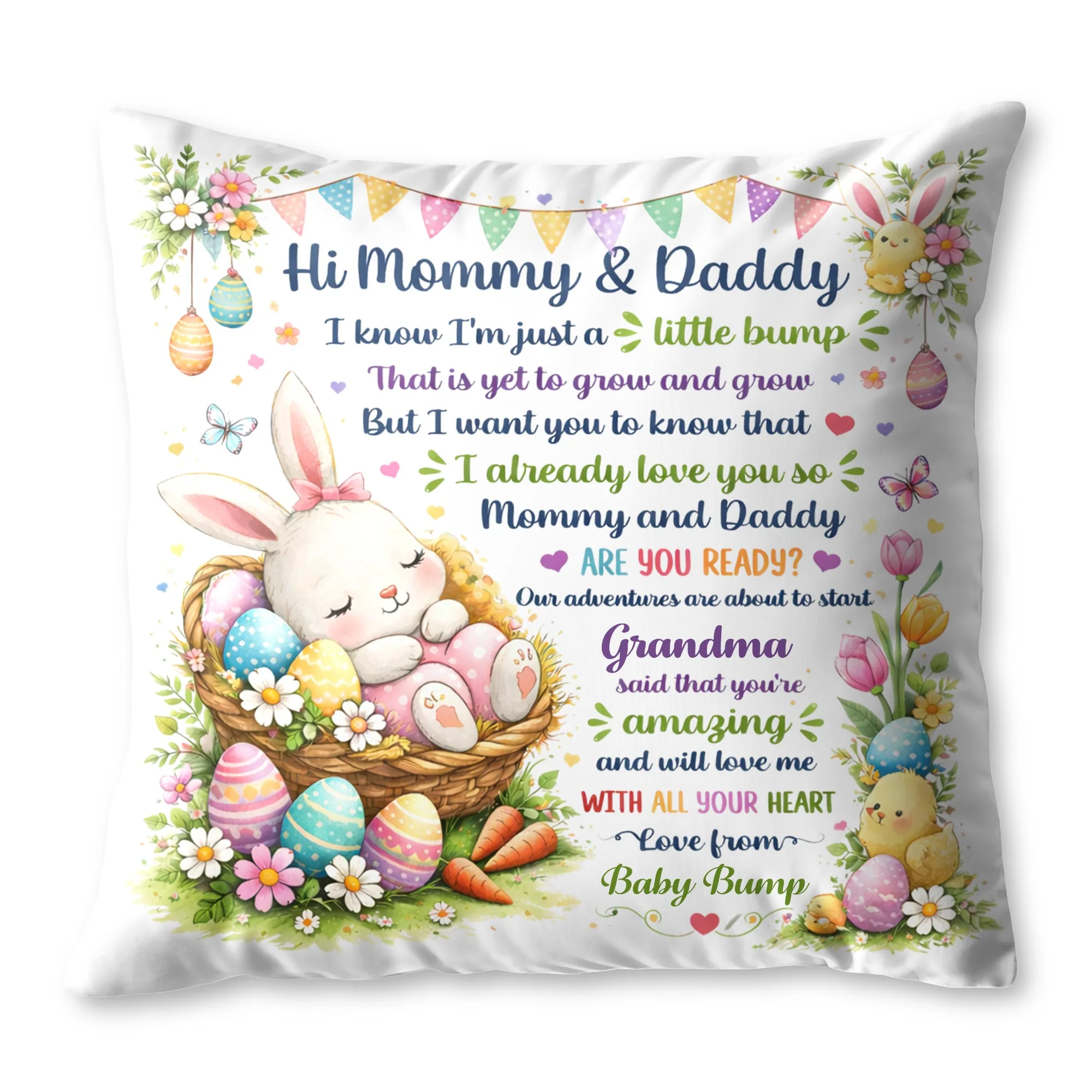 Hi Mommy Daddy I Know I Am Just A Little Bump Bunny Eggs - Personalized Custom Pillow, Insert Included - FAM812_PLW - Image 9