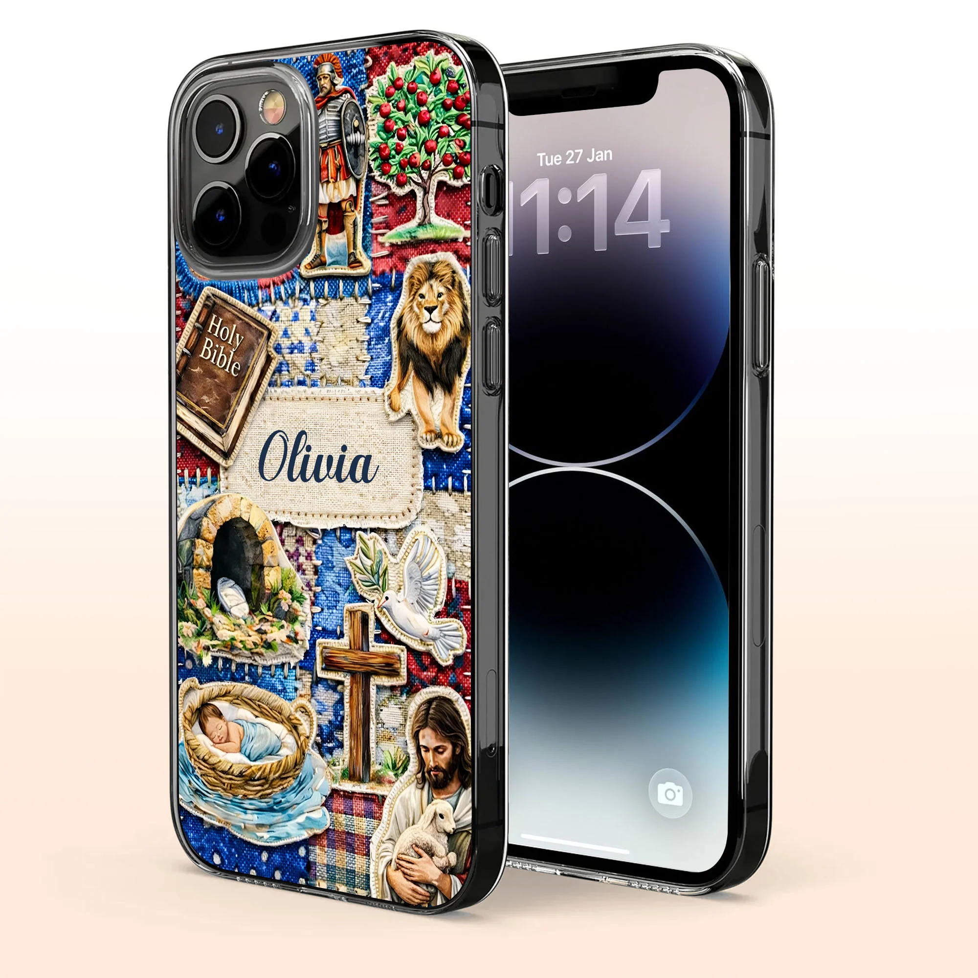 Holy Bible Cross And Jesus Religious Patchwork Design - Personalized Clear Phone Case - FTH129_PHC - Image 3