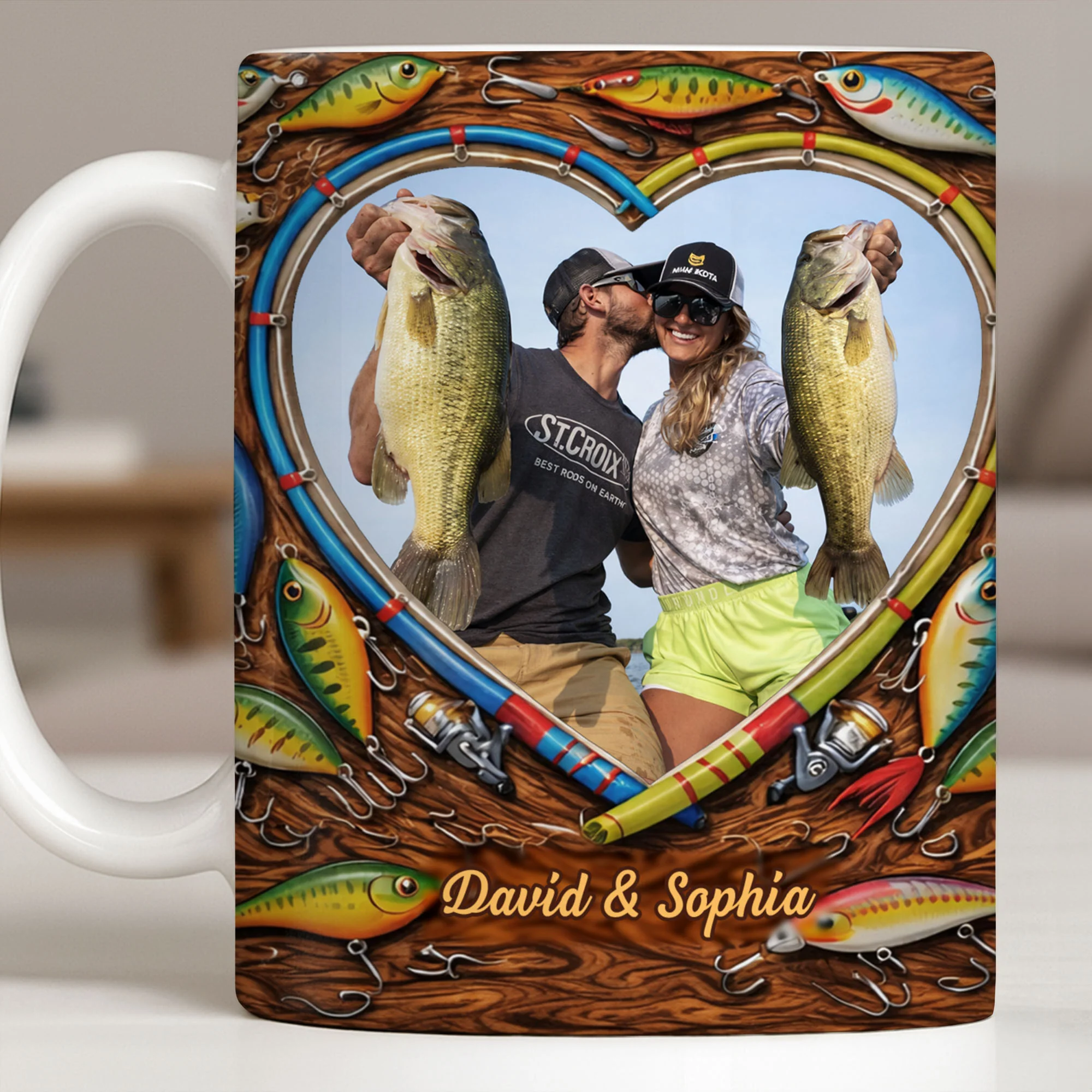 Hooked On Love Forever Fishing Rod Heart With Fish Lures - Personalized Custom Coffee Mug - FISH029_MG - Image 10