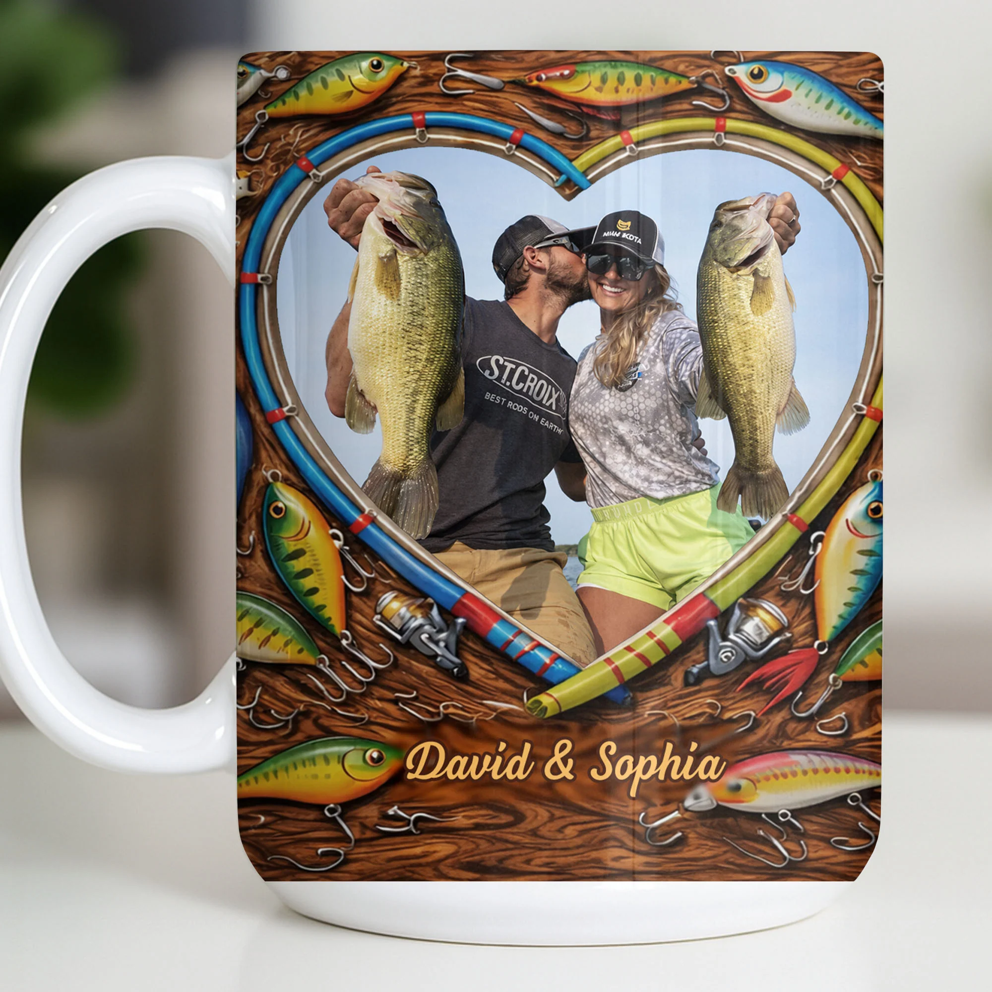 Hooked On Love Forever Fishing Rod Heart With Fish Lures - Personalized Custom Coffee Mug - FISH029_MG - Image 11