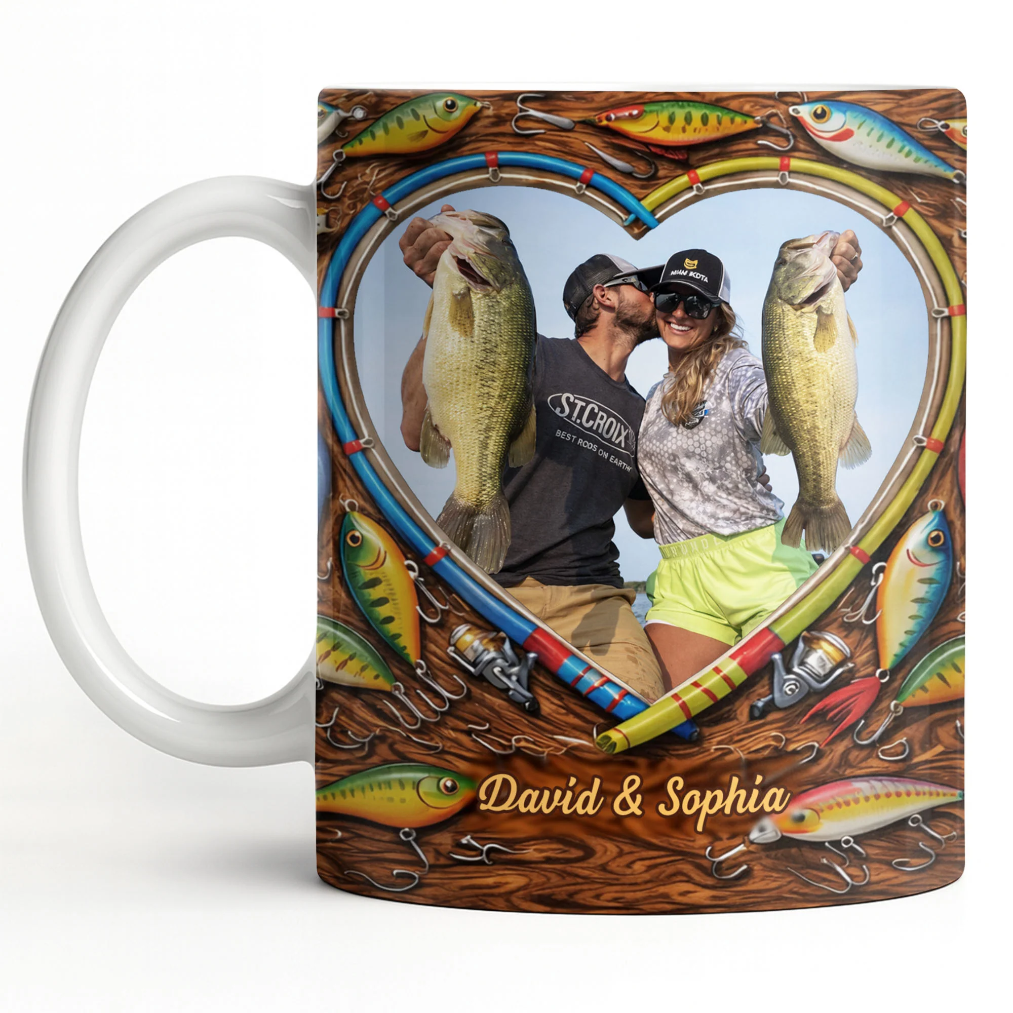 Hooked On Love Forever Fishing Rod Heart With Fish Lures - Personalized Custom Coffee Mug - FISH029_MG - Image 14
