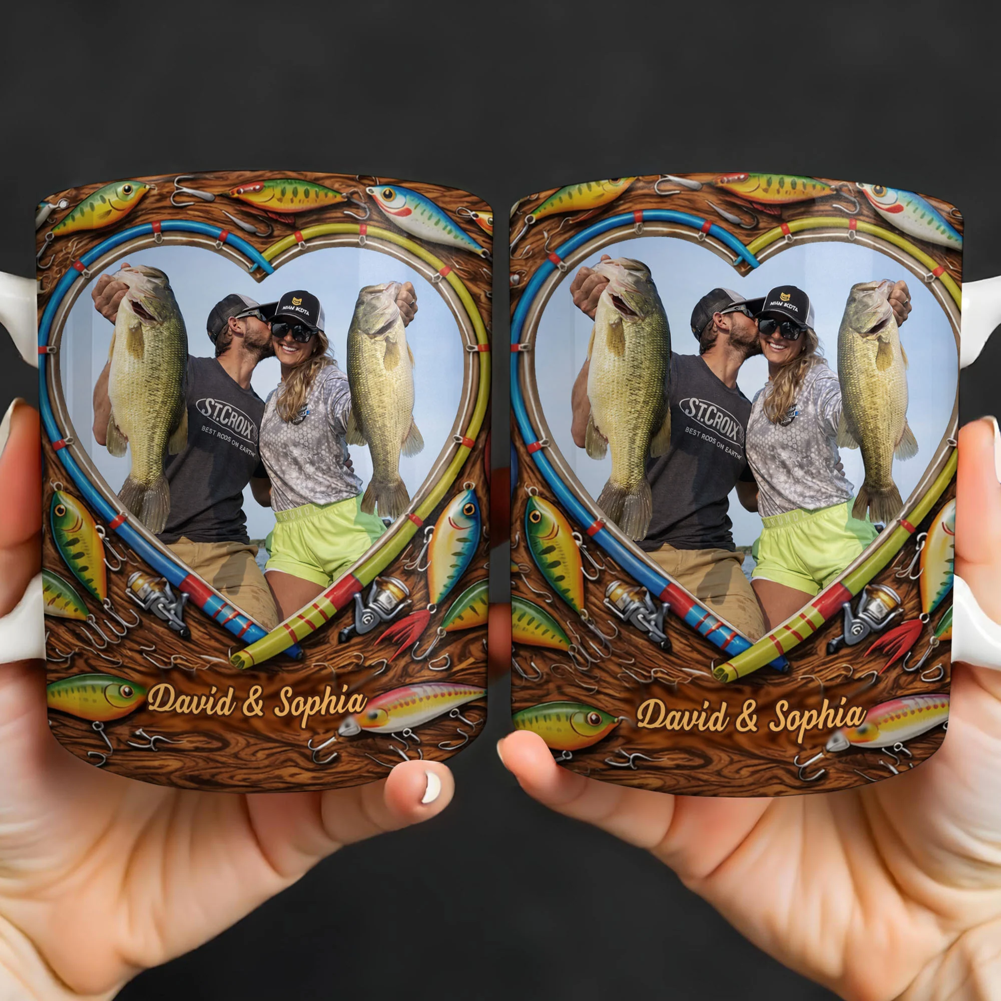 Hooked On Love Forever Fishing Rod Heart With Fish Lures - Personalized Custom Coffee Mug - FISH029_MG - Image 3