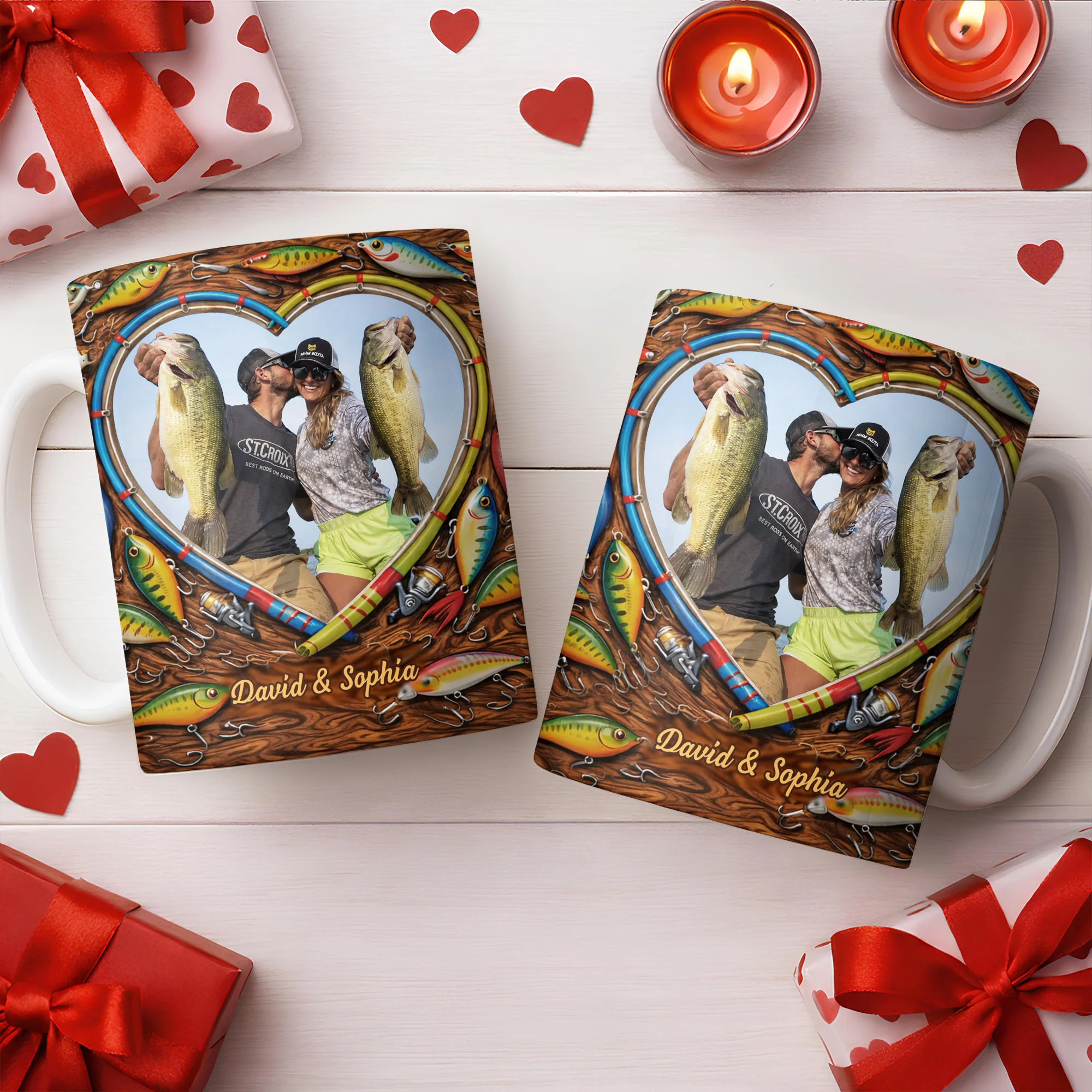 Hooked On Love Forever Fishing Rod Heart With Fish Lures - Personalized Custom Coffee Mug - FISH029_MG - Image 6