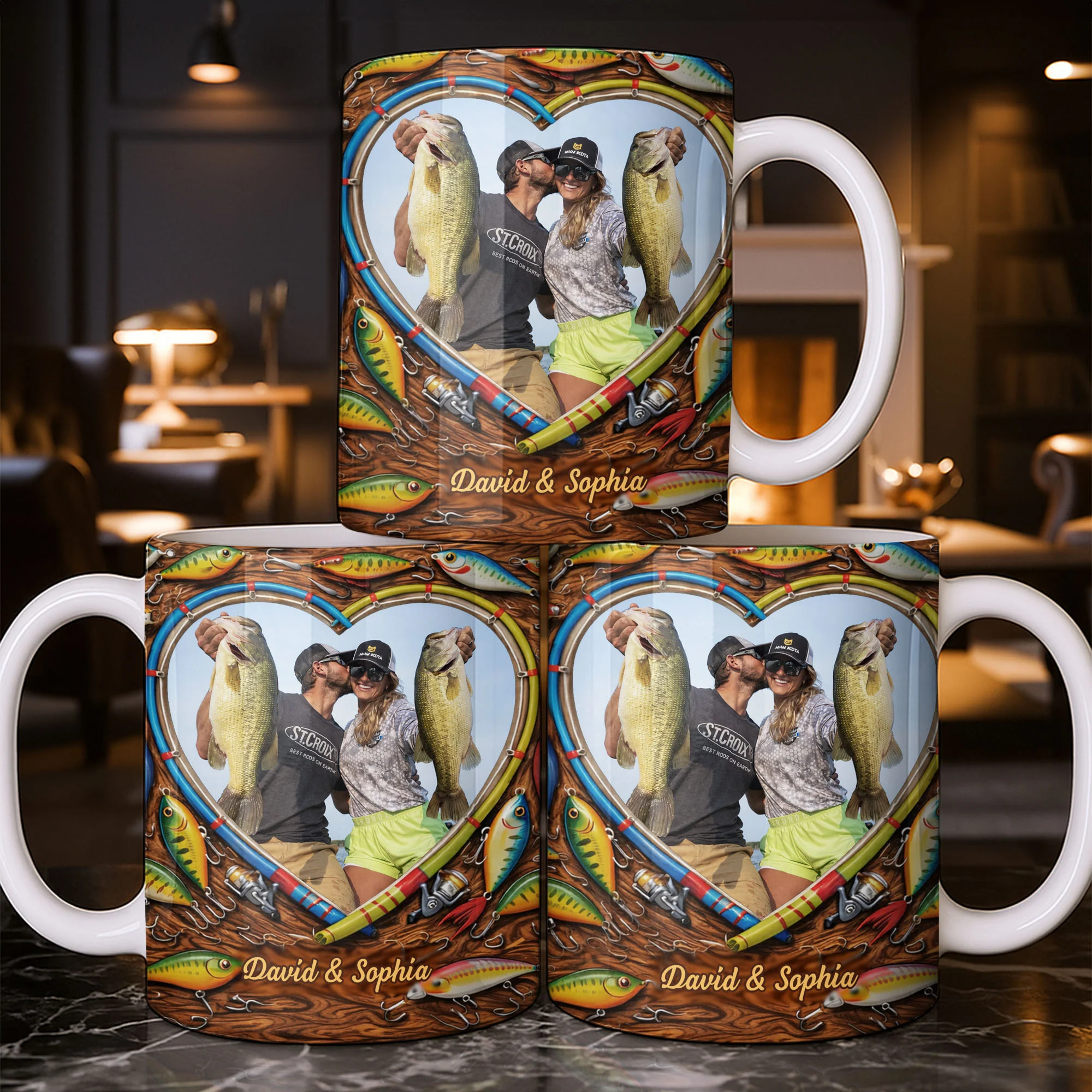 Hooked On Love Forever Fishing Rod Heart With Fish Lures - Personalized Custom Coffee Mug - FISH029_MG - Image 8