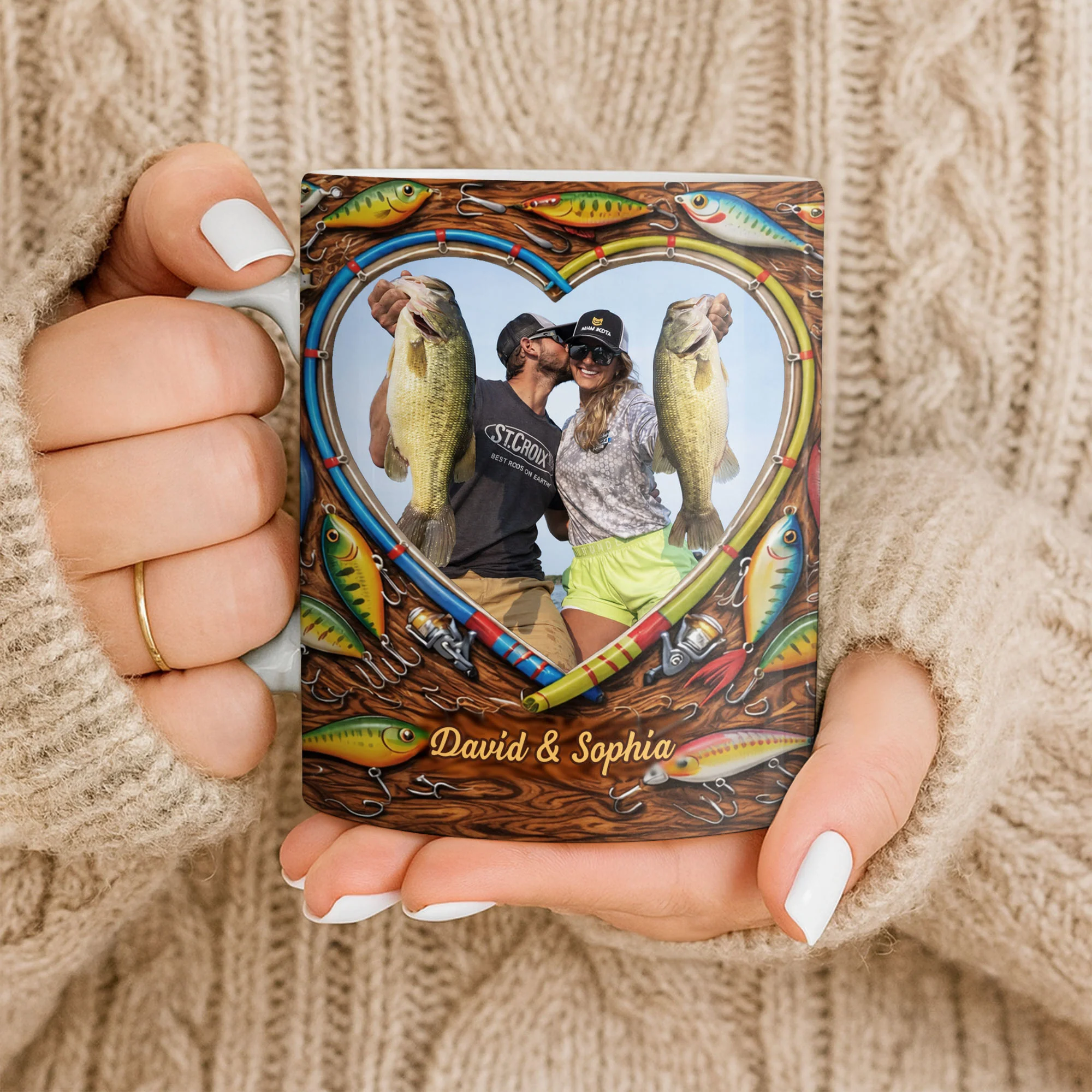 Hooked On Love Forever Fishing Rod Heart With Fish Lures - Personalized Custom Coffee Mug - FISH029_MG - Image 9