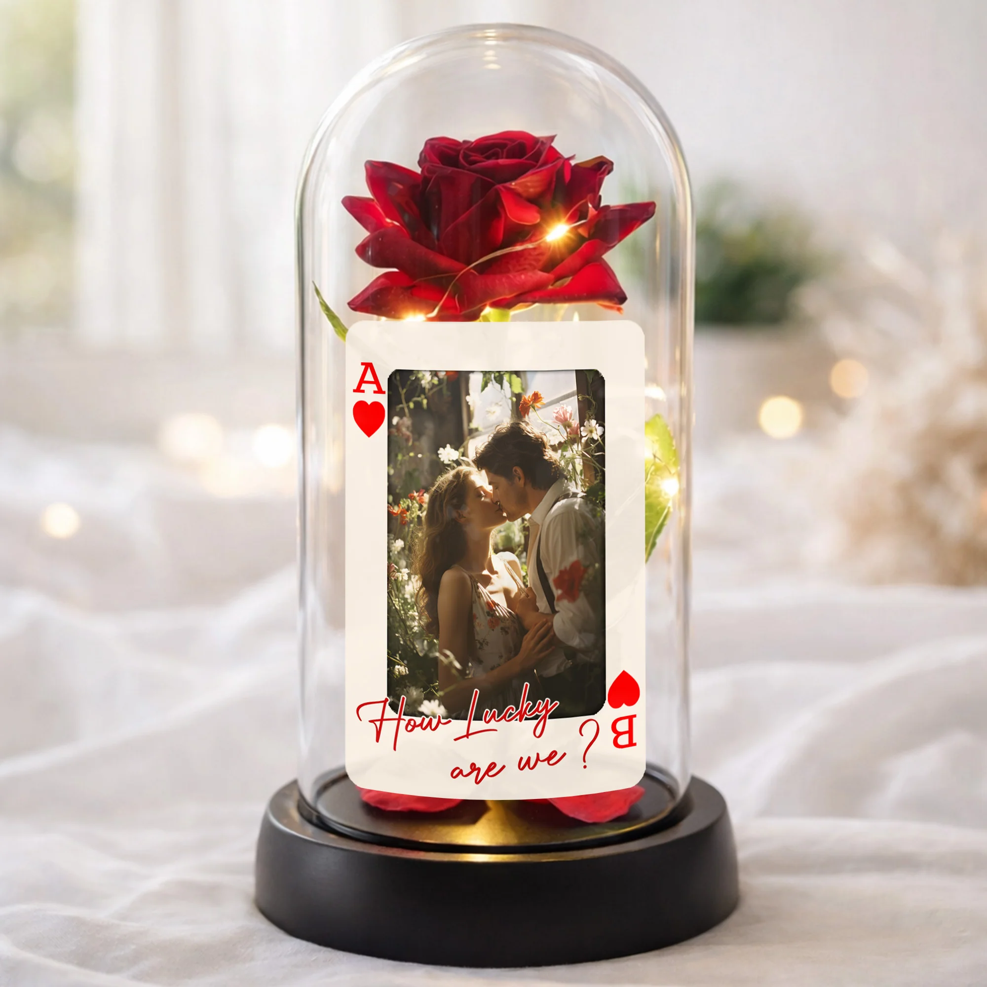 How Lucky Are We Ace Of Hearts Rose Lamp With Custom Photo - Personalized Everlasting Rose Dome Lamp - CPL1337_RLAMP - Image 3