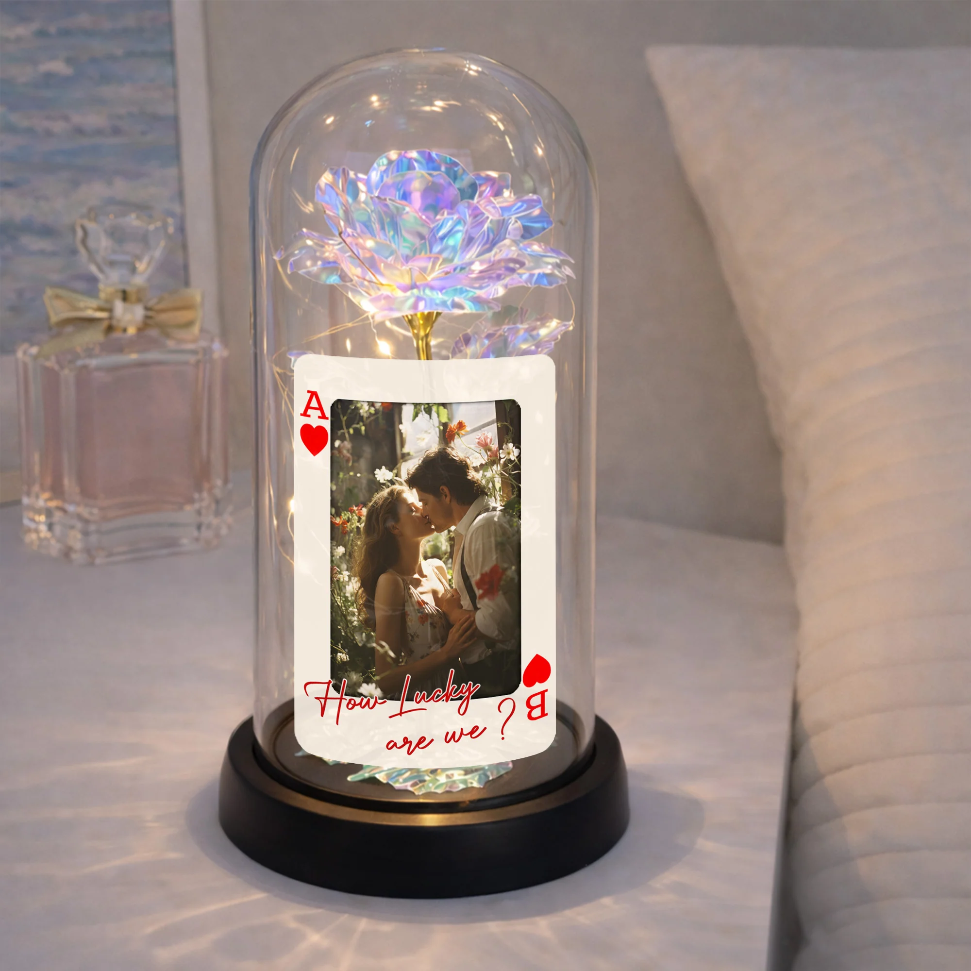 How Lucky Are We Ace Of Hearts Rose Lamp With Custom Photo - Personalized Everlasting Rose Dome Lamp - CPL1337_RLAMP - Image 4