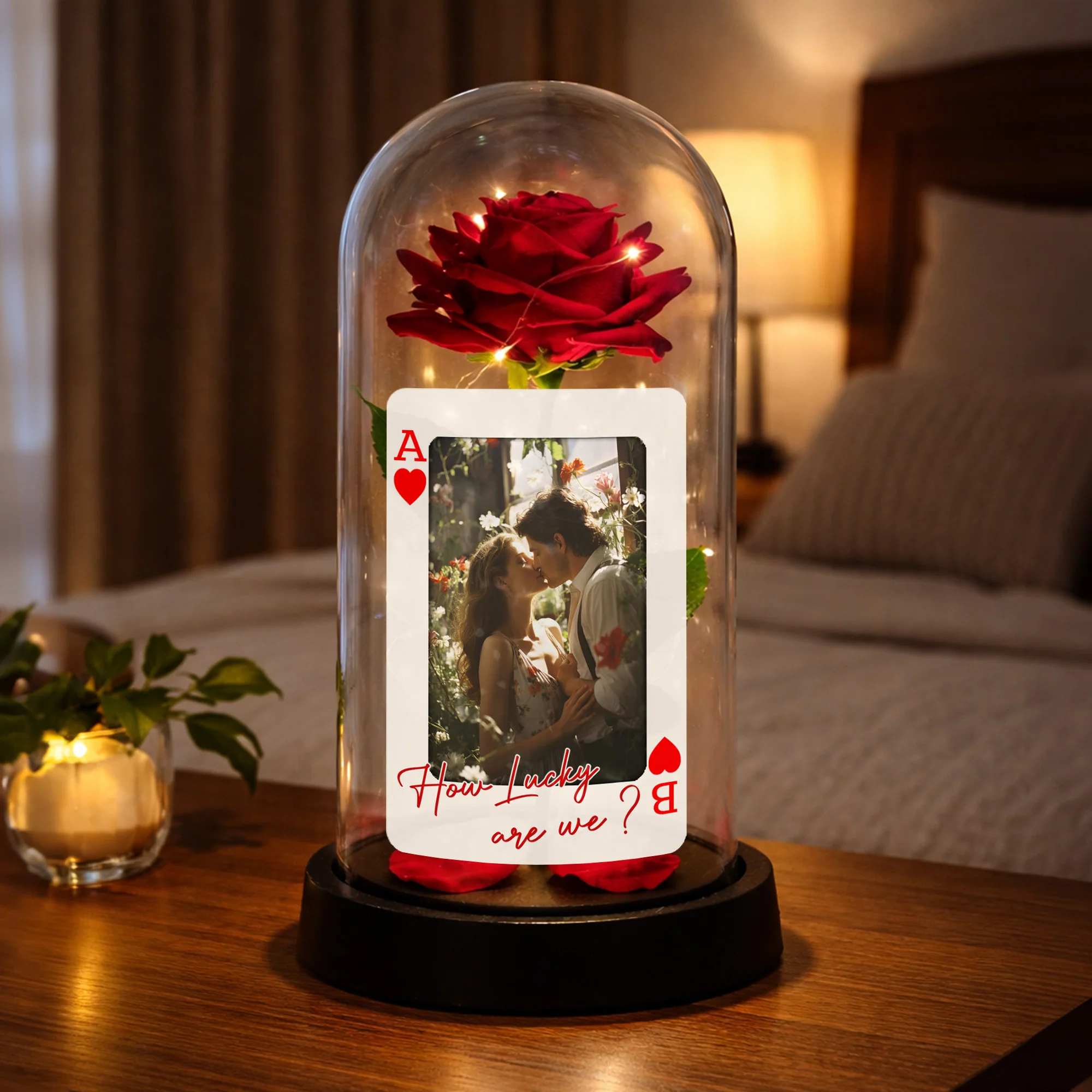 How Lucky Are We Ace Of Hearts Rose Lamp With Custom Photo - Personalized Everlasting Rose Dome Lamp - CPL1337_RLAMP - Image 6