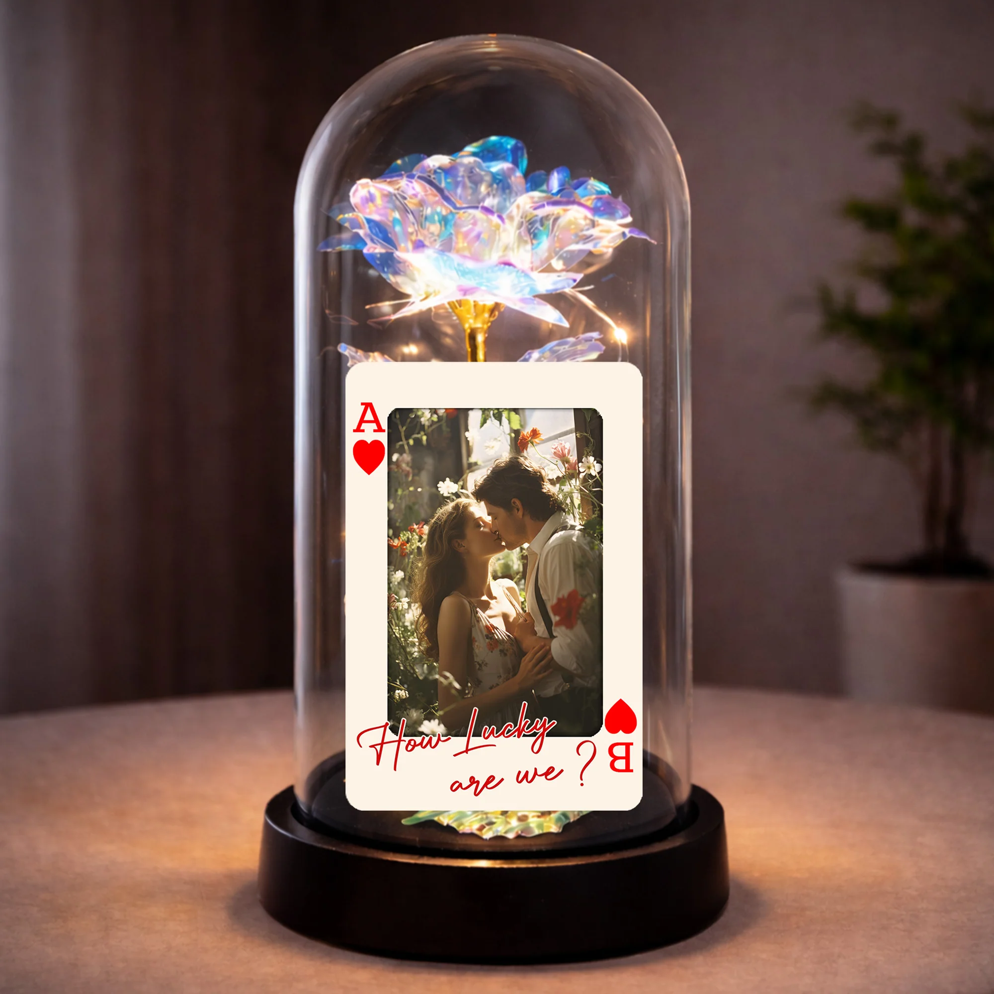 How Lucky Are We Ace Of Hearts Rose Lamp With Custom Photo - Personalized Everlasting Rose Dome Lamp - CPL1337_RLAMP - Image 7