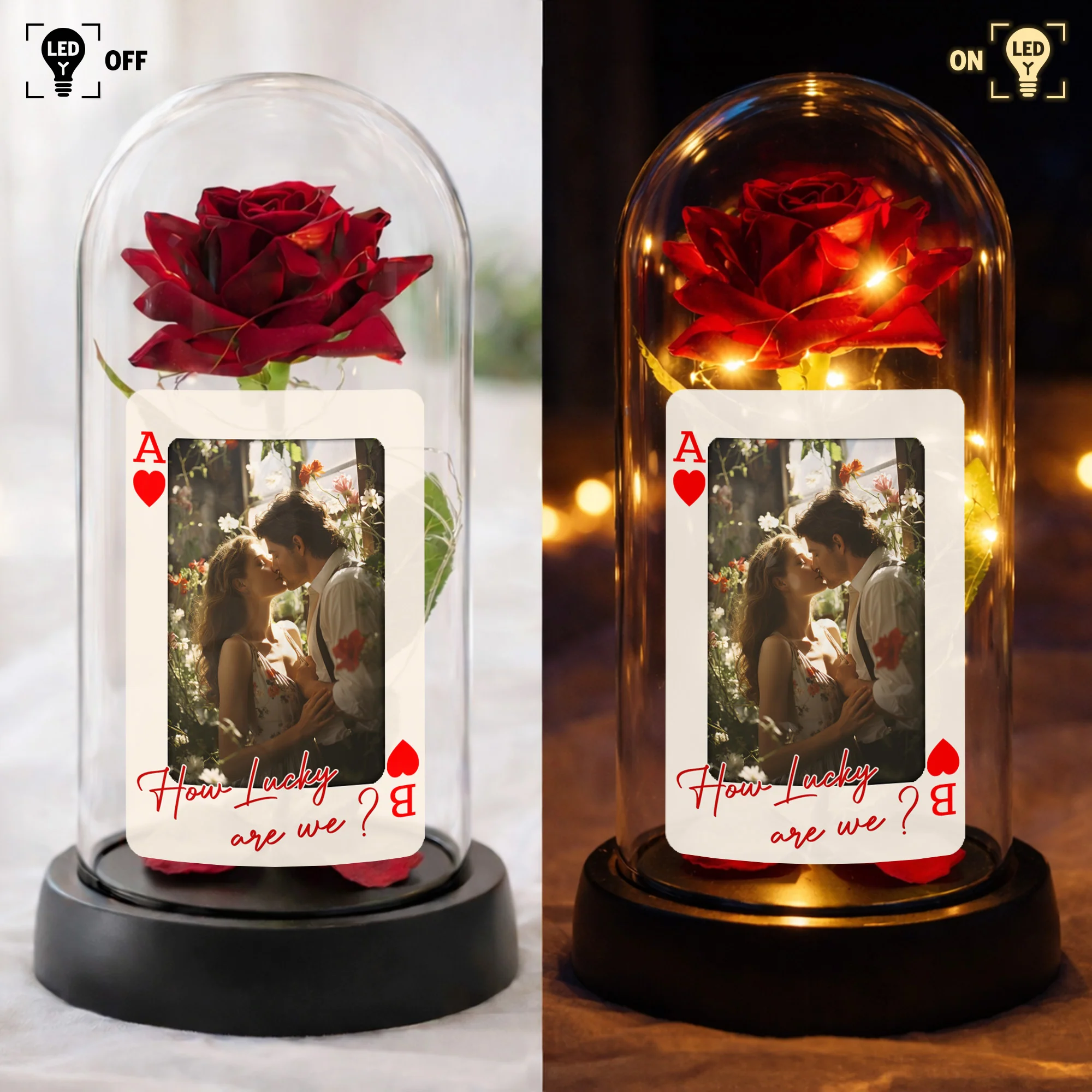 How Lucky Are We Ace Of Hearts Rose Lamp With Custom Photo - Personalized Everlasting Rose Dome Lamp - CPL1337_RLAMP - Image 8
