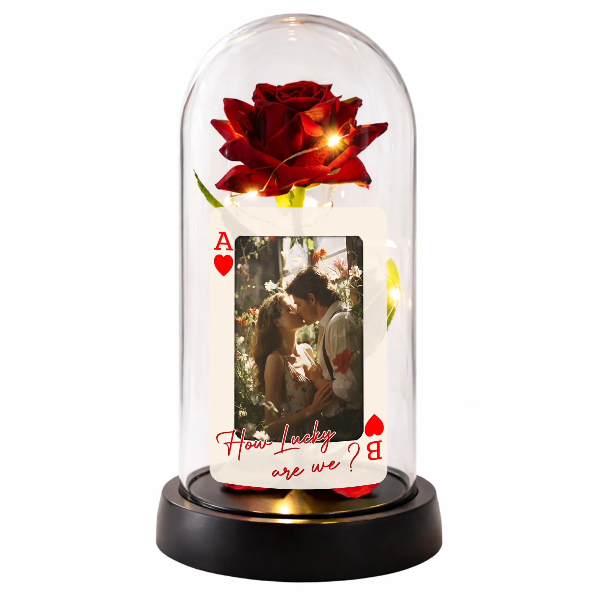 How Lucky Are We Ace Of Hearts Rose Lamp With Custom Photo - Personalized Everlasting Rose Dome Lamp - CPL1337_RLAMP - Image 9