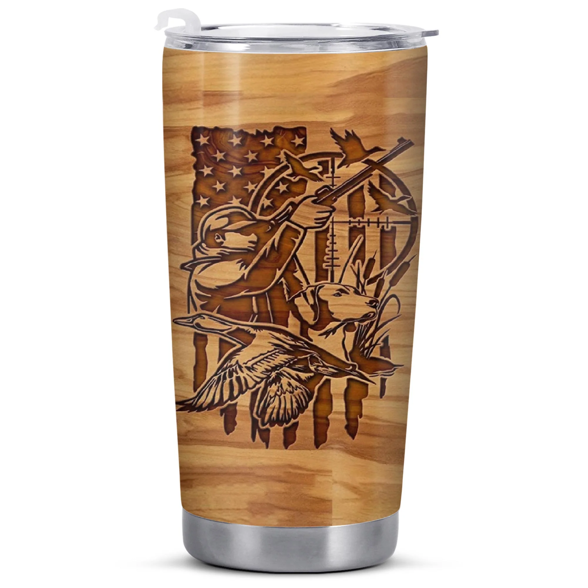 Hunter And His Loyal Dog With American Flag And Ducks Wood Grain Style - Personalized Custom Stainless Steel Tumbler 20oz 30oz - HTG013_TB - Image 16