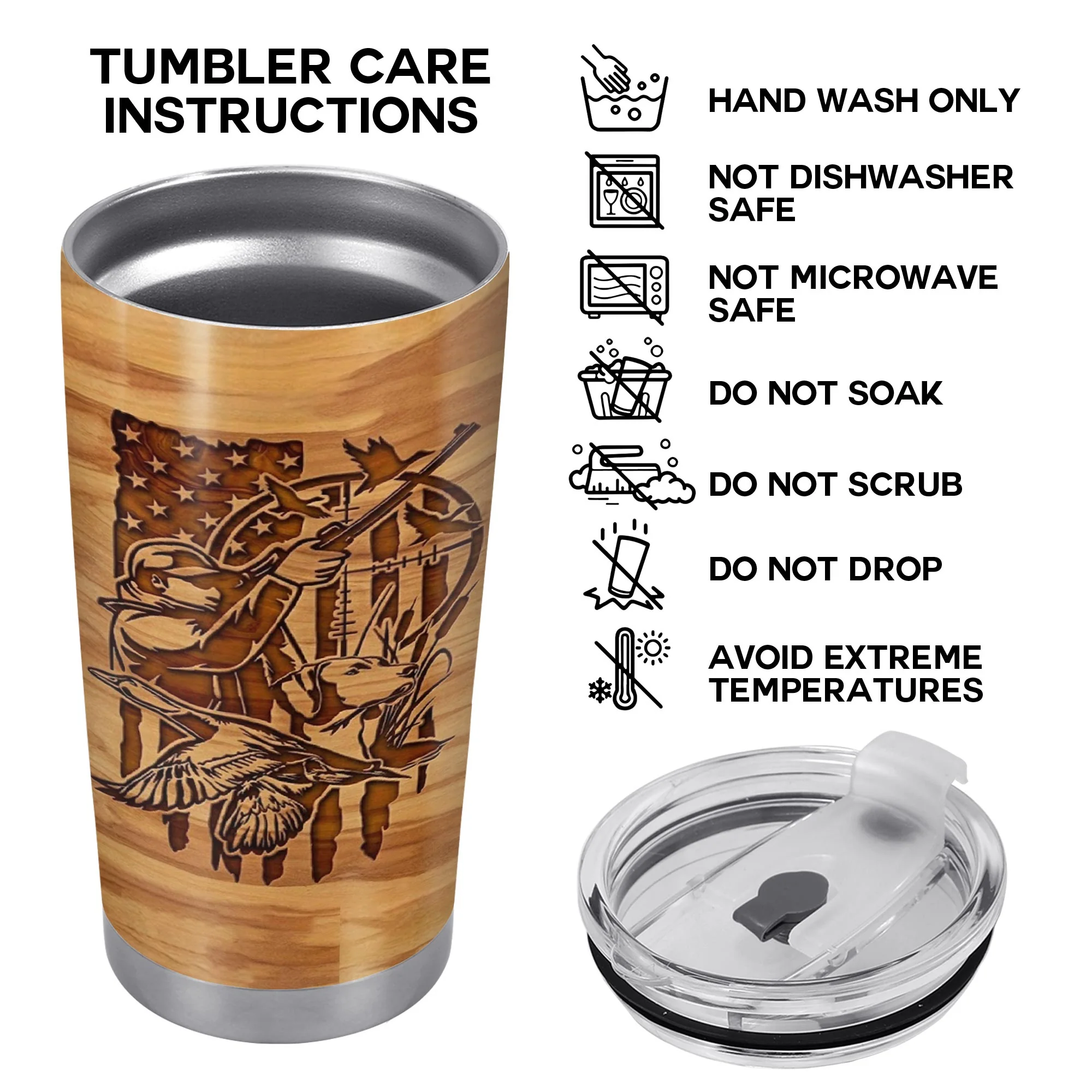 Hunter And His Loyal Dog With American Flag And Ducks Wood Grain Style - Personalized Custom Stainless Steel Tumbler 20oz 30oz - HTG013_TB - Image 5