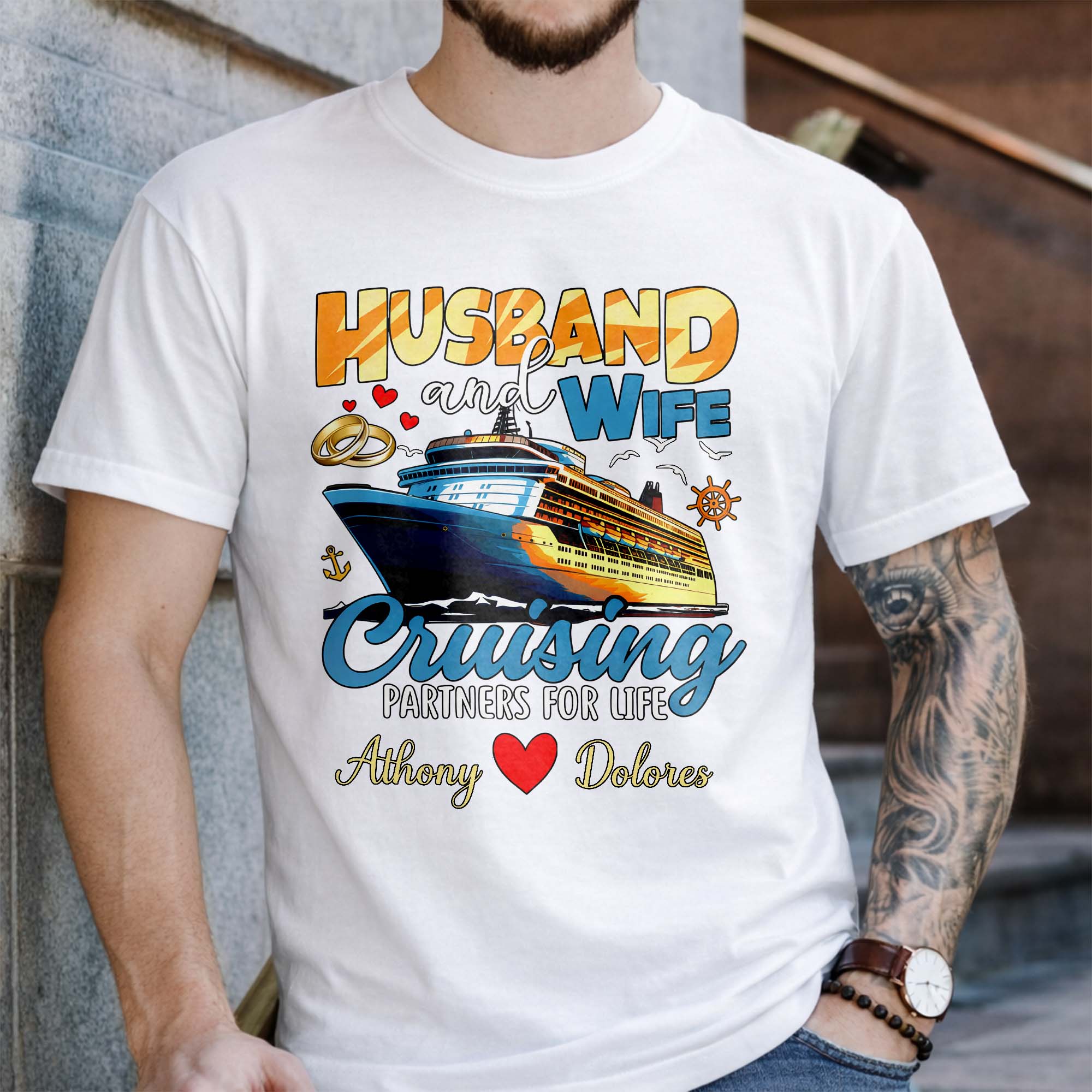 Husband And Wife Cruising Partners For Life With Ship And Rings - Personalized Custom Unisex T-shirt, Hoodie - CPL1284_WBAS - Image 10