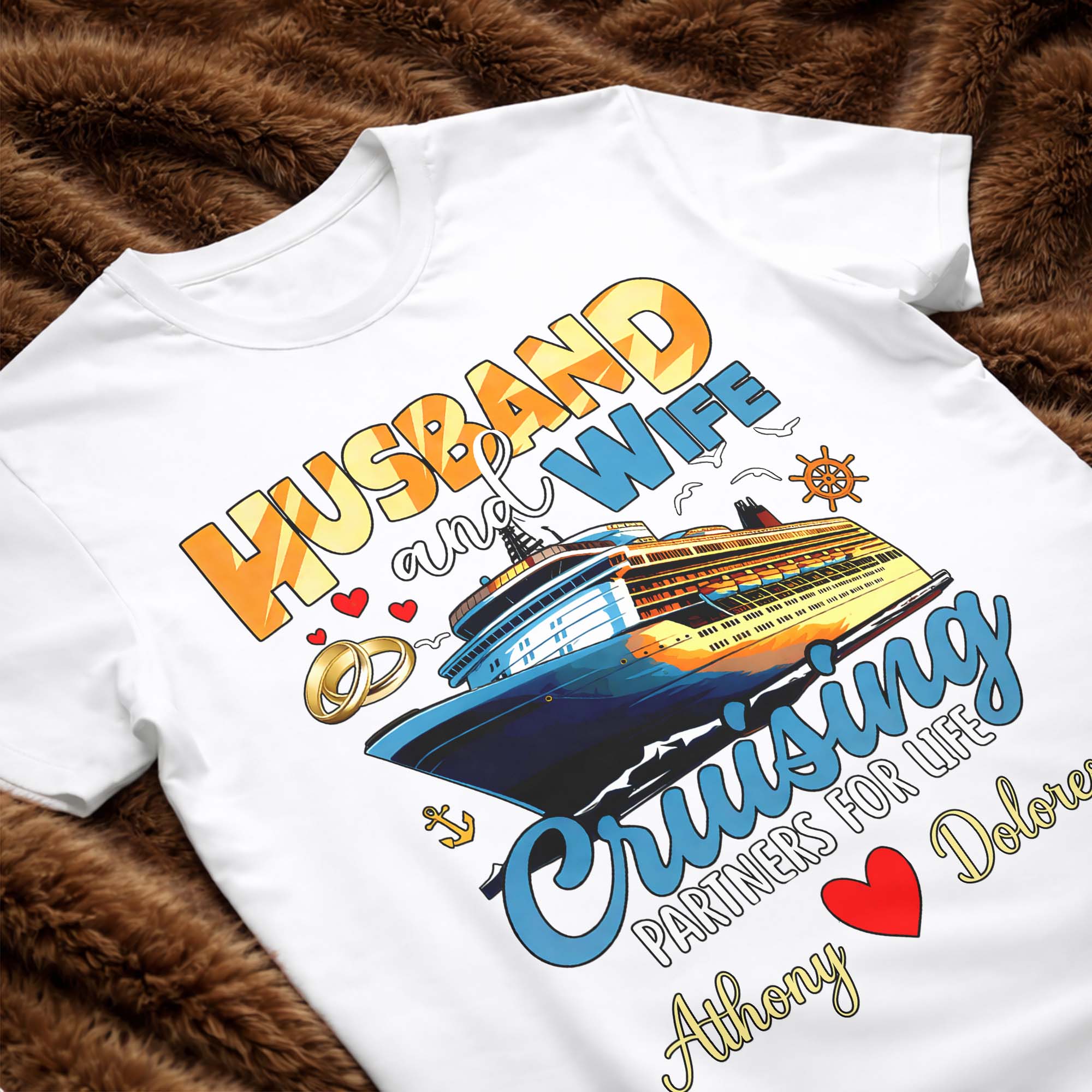 Husband And Wife Cruising Partners For Life With Ship And Rings - Personalized Custom Unisex T-shirt, Hoodie - CPL1284_WBAS - Image 11