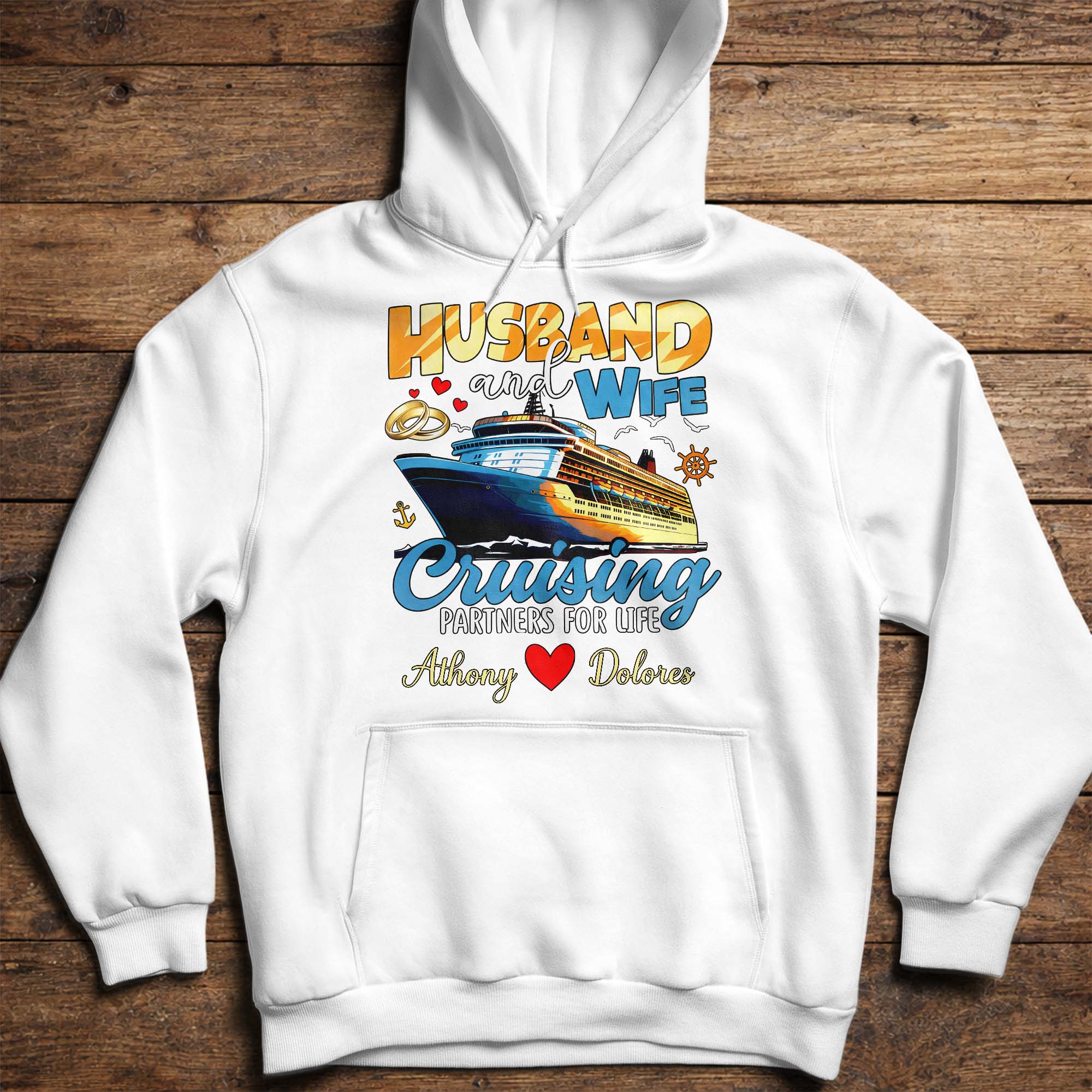 Husband And Wife Cruising Partners For Life With Ship And Rings - Personalized Custom Unisex T-shirt, Hoodie - CPL1284_WBAS - Image 12