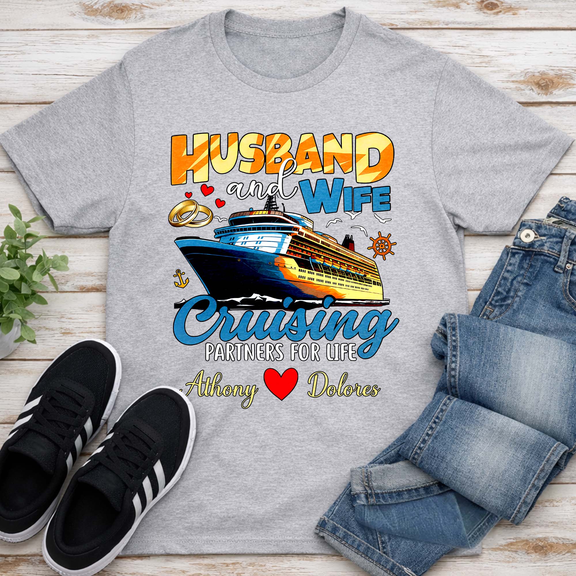 Husband And Wife Cruising Partners For Life With Ship And Rings - Personalized Custom Unisex T-shirt, Hoodie - CPL1284_WBAS - Image 13