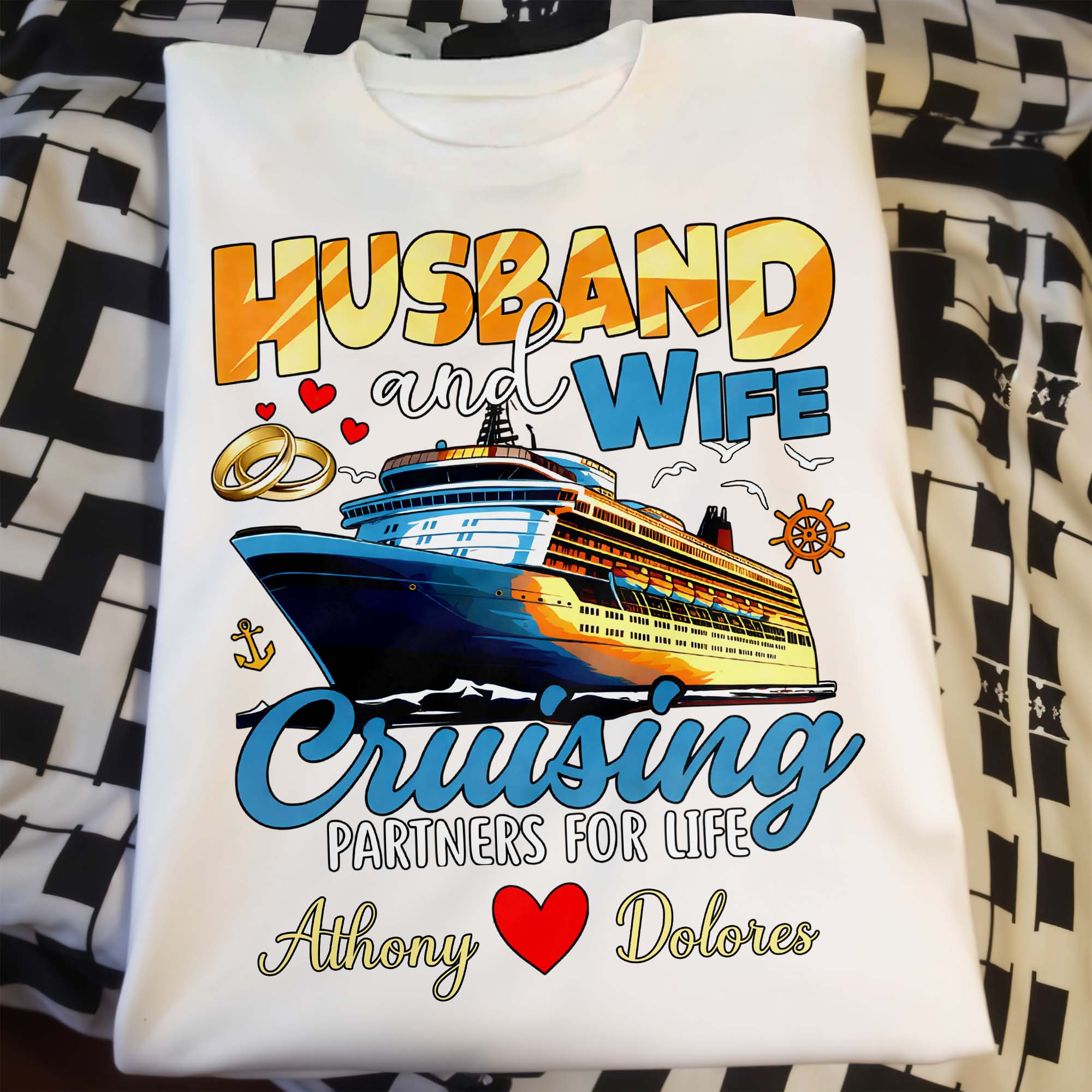 Husband And Wife Cruising Partners For Life With Ship And Rings - Personalized Custom Unisex T-shirt, Hoodie - CPL1284_WBAS - Image 14