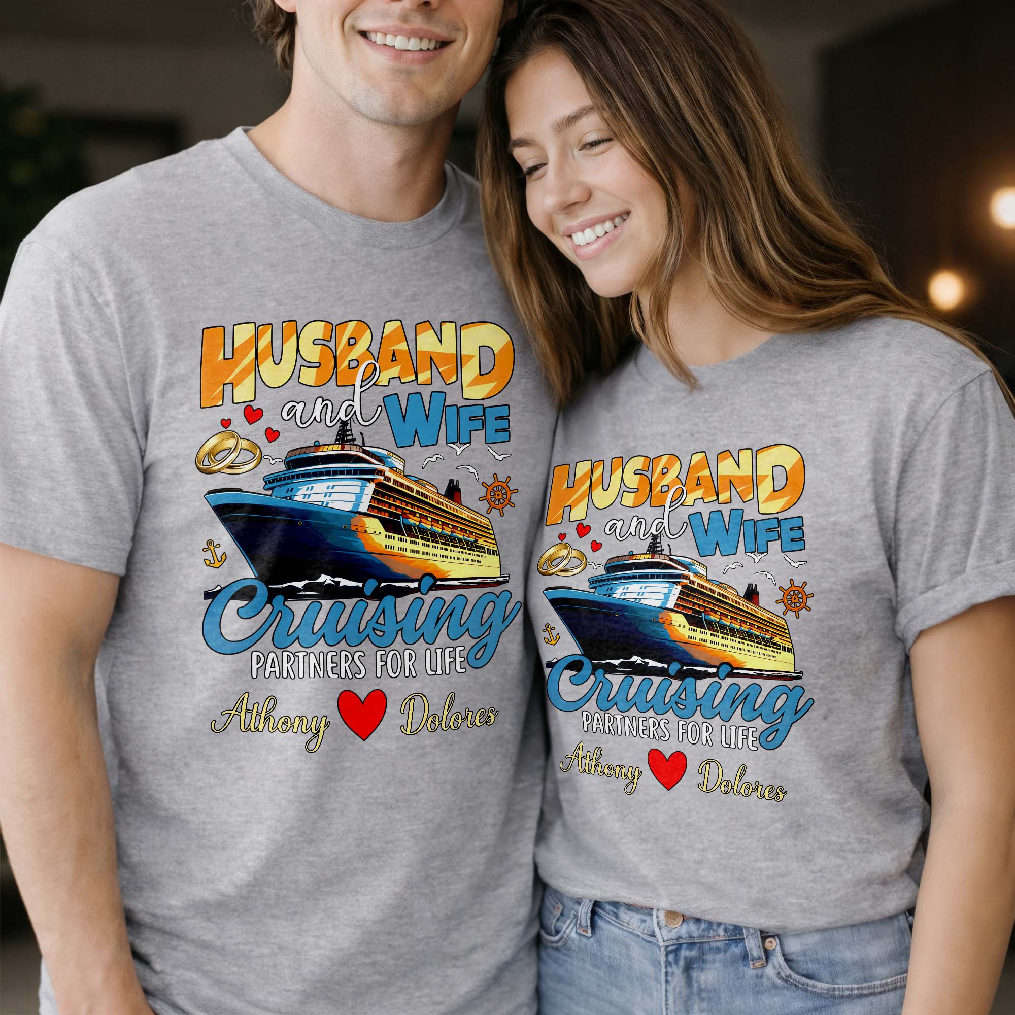 Husband And Wife Cruising Partners For Life With Ship And Rings - Personalized Custom Unisex T-shirt, Hoodie - CPL1284_WBAS - Image 3