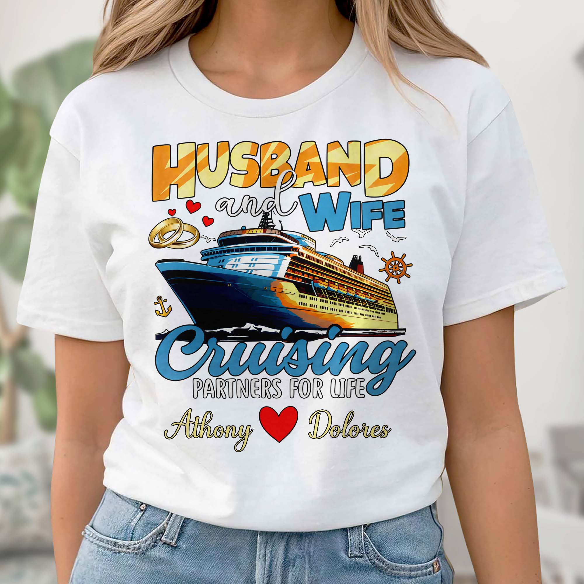 Husband And Wife Cruising Partners For Life With Ship And Rings - Personalized Custom Unisex T-shirt, Hoodie - CPL1284_WBAS - Image 5
