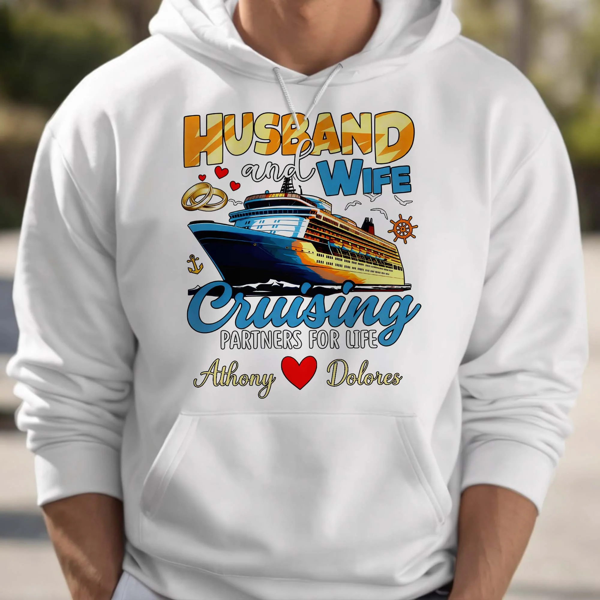 Husband And Wife Cruising Partners For Life With Ship And Rings - Personalized Custom Unisex T-shirt, Hoodie - CPL1284_WBAS - Image 7