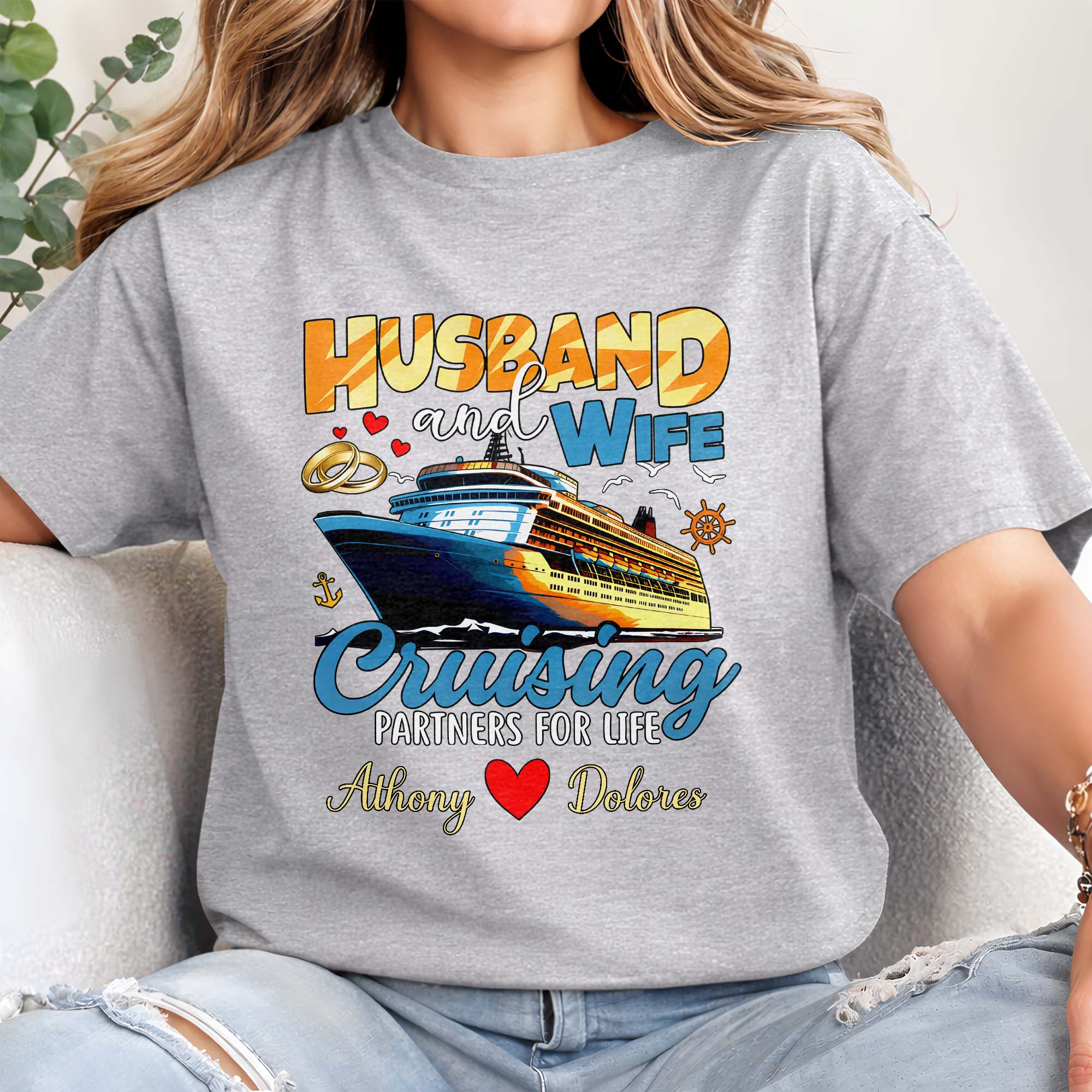 Husband And Wife Cruising Partners For Life With Ship And Rings - Personalized Custom Unisex T-shirt, Hoodie - CPL1284_WBAS - Image 8