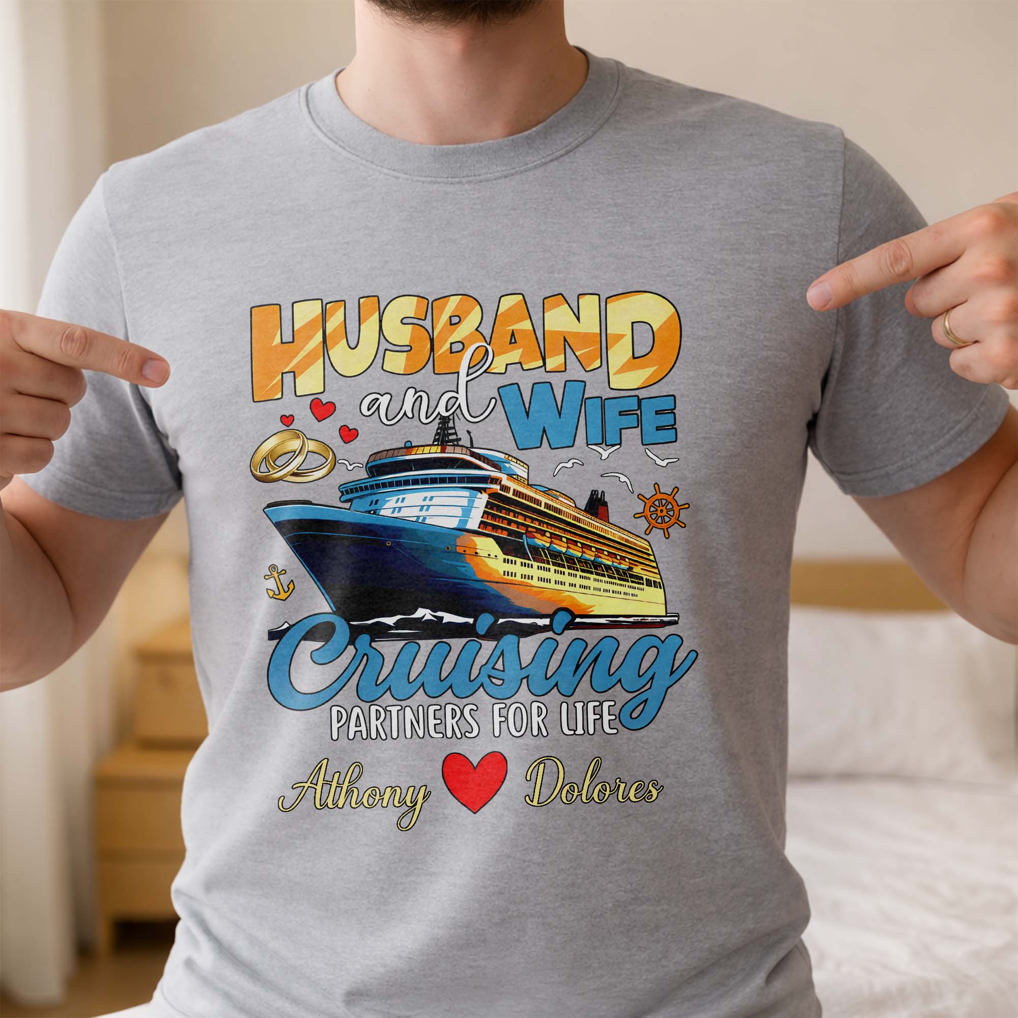 Husband And Wife Cruising Partners For Life With Ship And Rings - Personalized Custom Unisex T-shirt, Hoodie - CPL1284_WBAS - Image 9