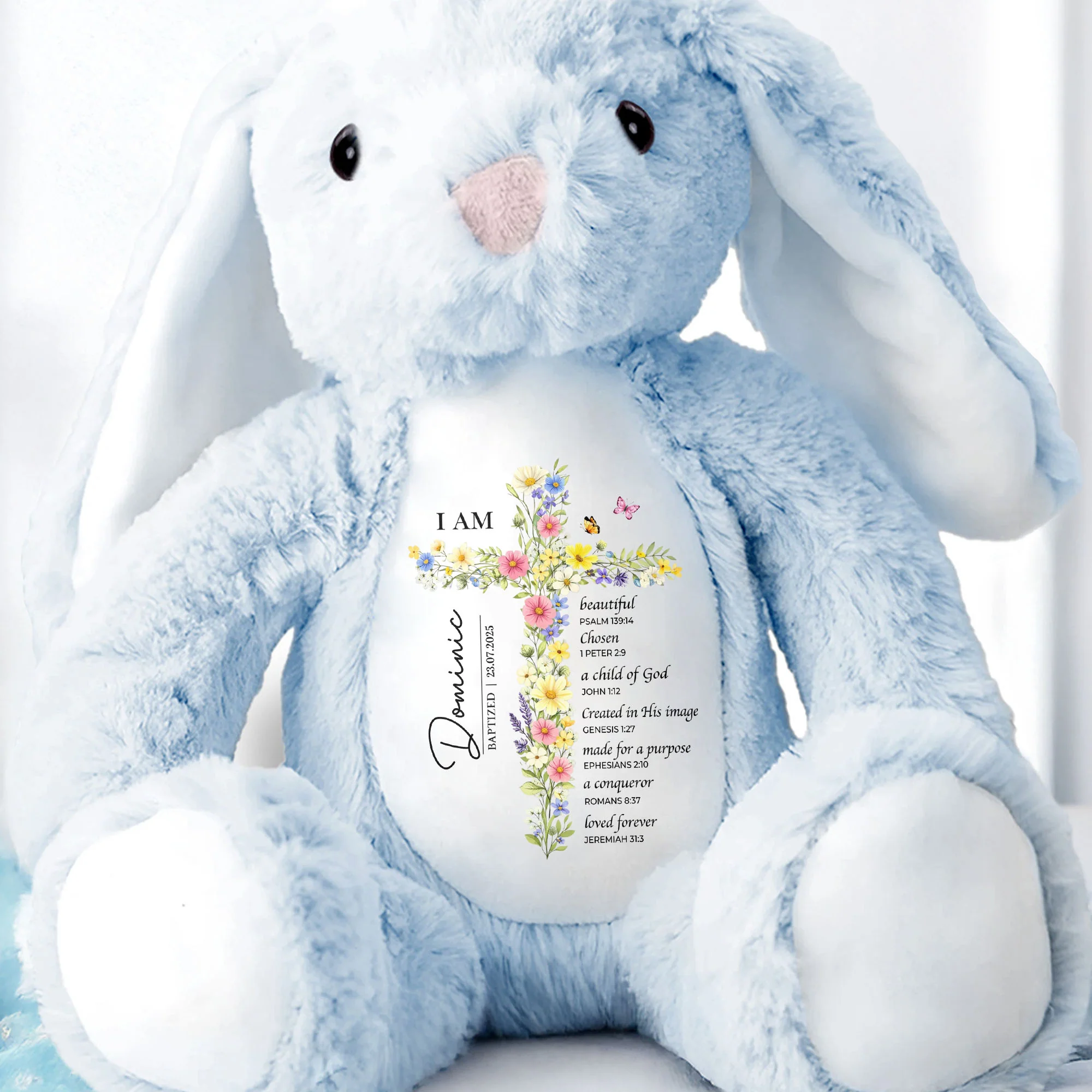 I AM Beautiful Chosen A Child Of God Floral Cross Religious - Personalized Stuffed Bunny - KID534_BUN - Image 4