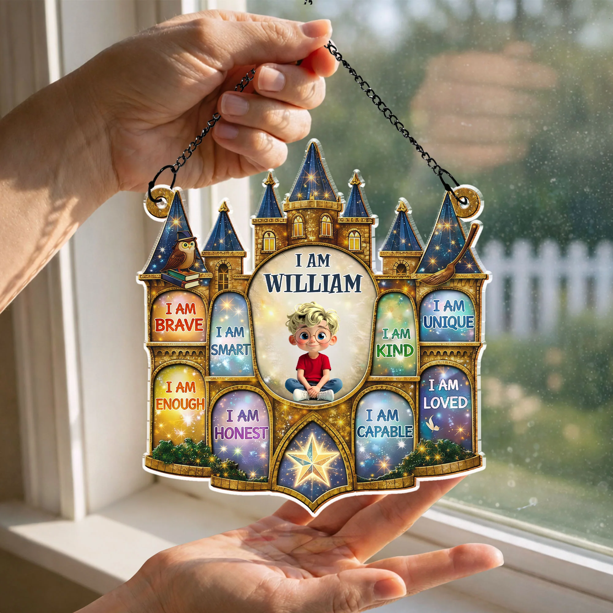 I Am Brave Smart Enough Kind Magic Castle Affirmations For Boys - Personalized Custom Suncatcher - KID585_CSUN - Image 2