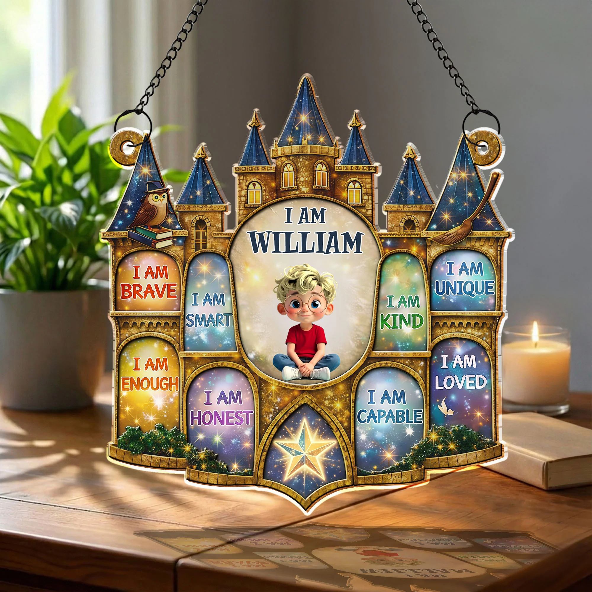 I Am Brave Smart Enough Kind Magic Castle Affirmations For Boys - Personalized Custom Suncatcher - KID585_CSUN - Image 3