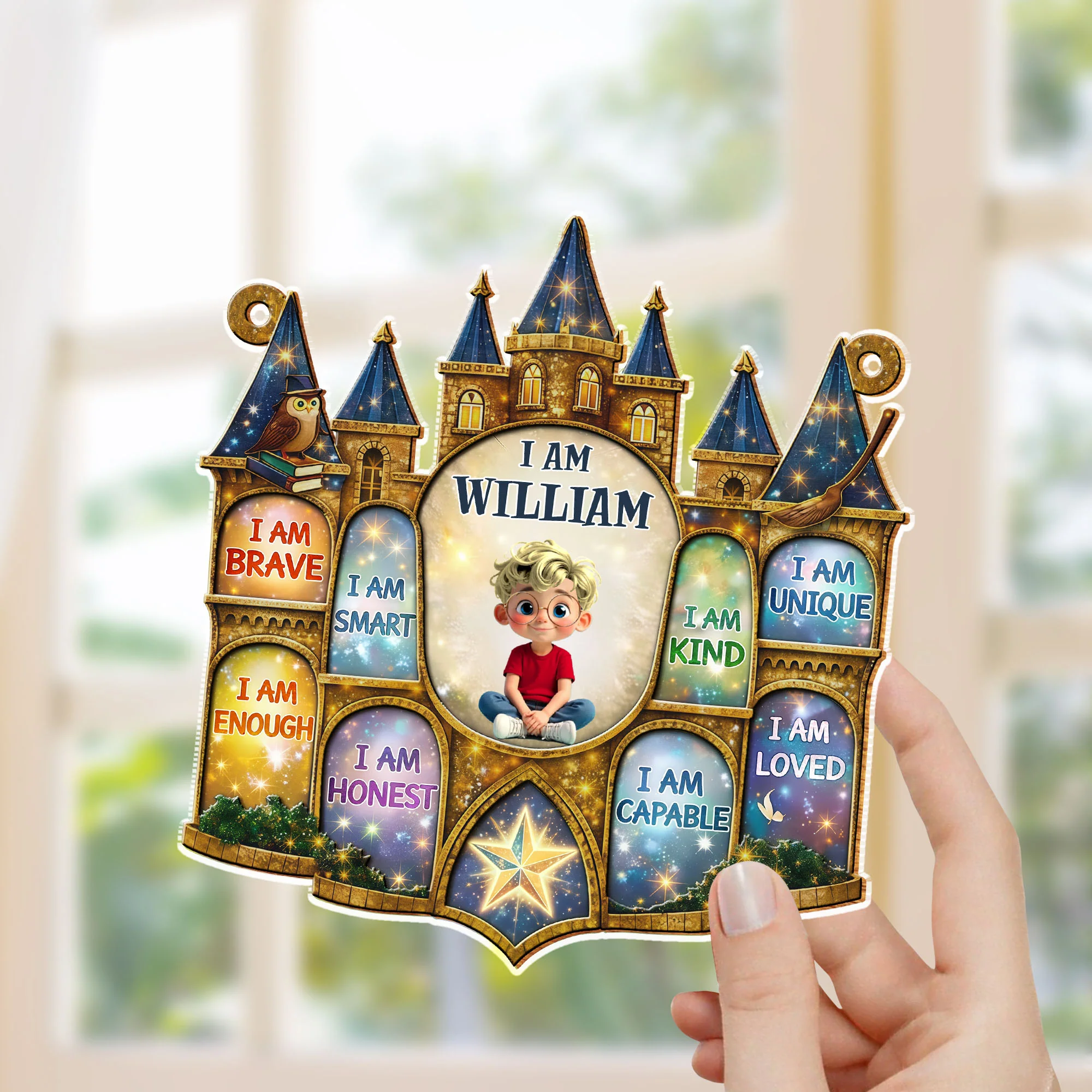 I Am Brave Smart Enough Kind Magic Castle Affirmations For Boys - Personalized Custom Suncatcher - KID585_CSUN - Image 4