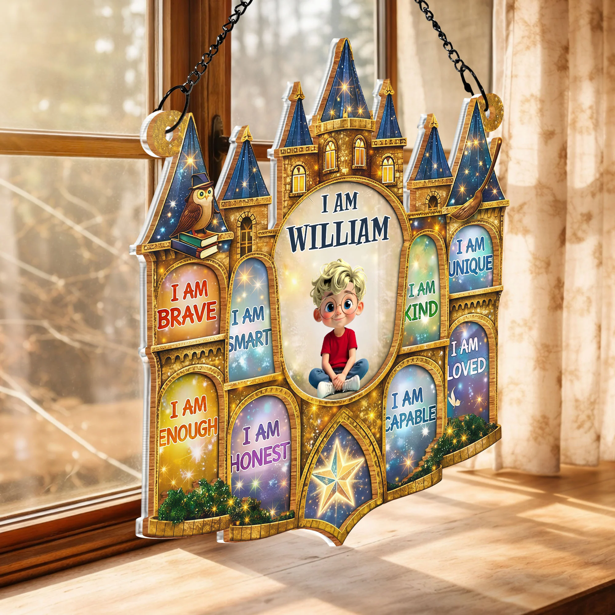 I Am Brave Smart Enough Kind Magic Castle Affirmations For Boys - Personalized Custom Suncatcher - KID585_CSUN - Image 5