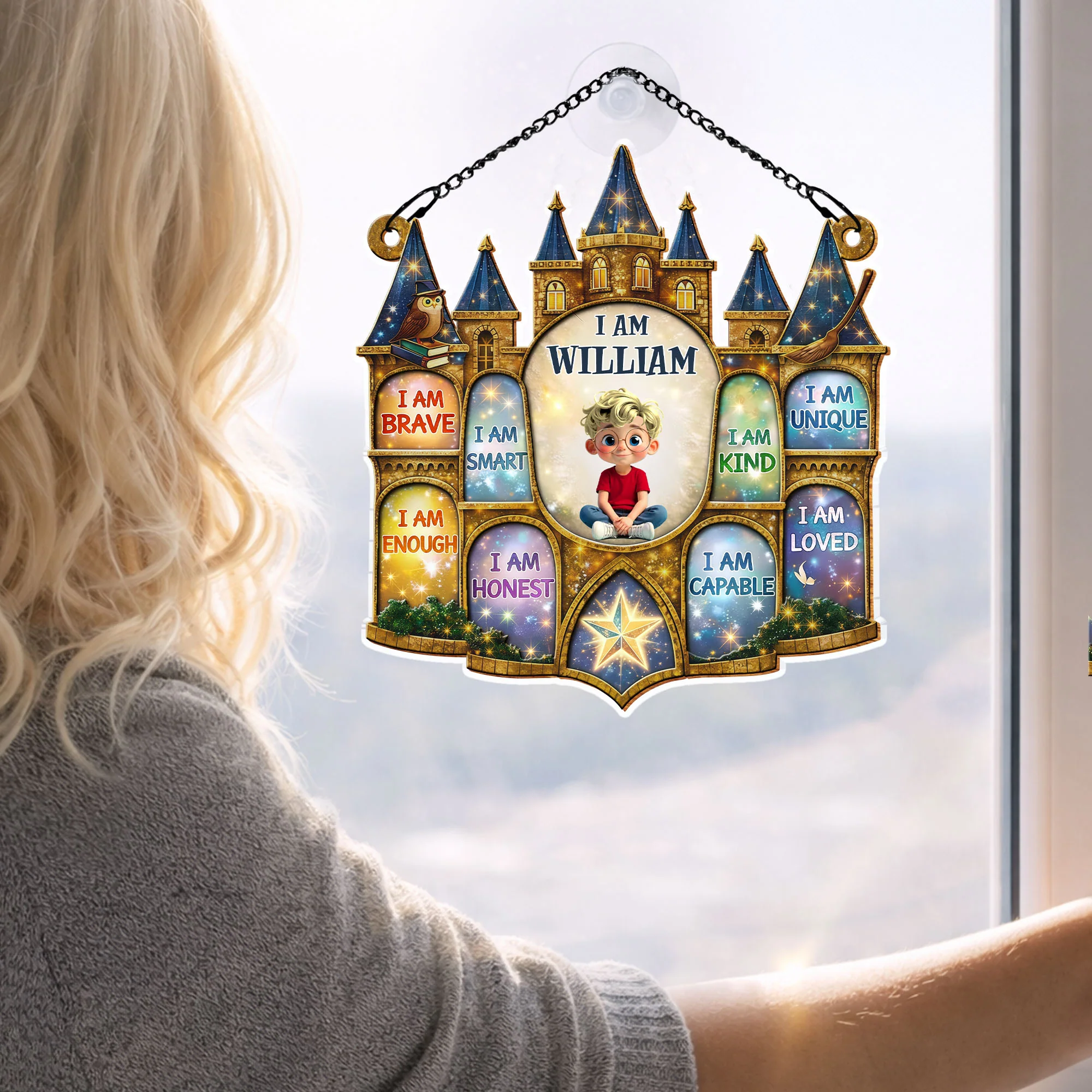 I Am Brave Smart Enough Kind Magic Castle Affirmations For Boys - Personalized Custom Suncatcher - KID585_CSUN - Image 6