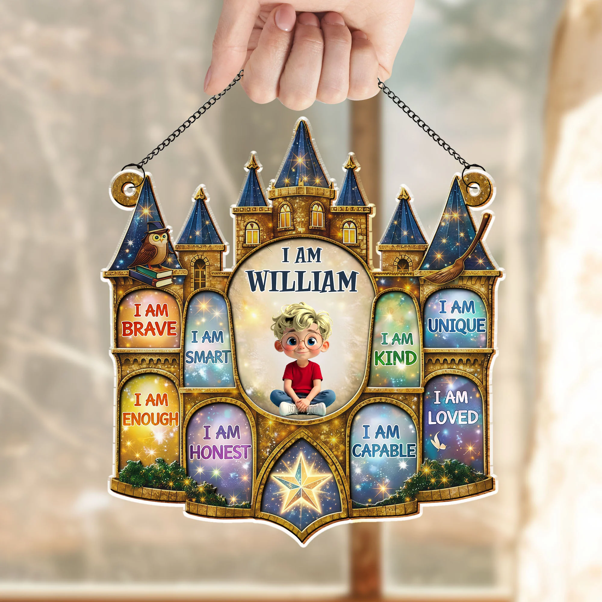 I Am Brave Smart Enough Kind Magic Castle Affirmations For Boys - Personalized Custom Suncatcher - KID585_CSUN - Image 7