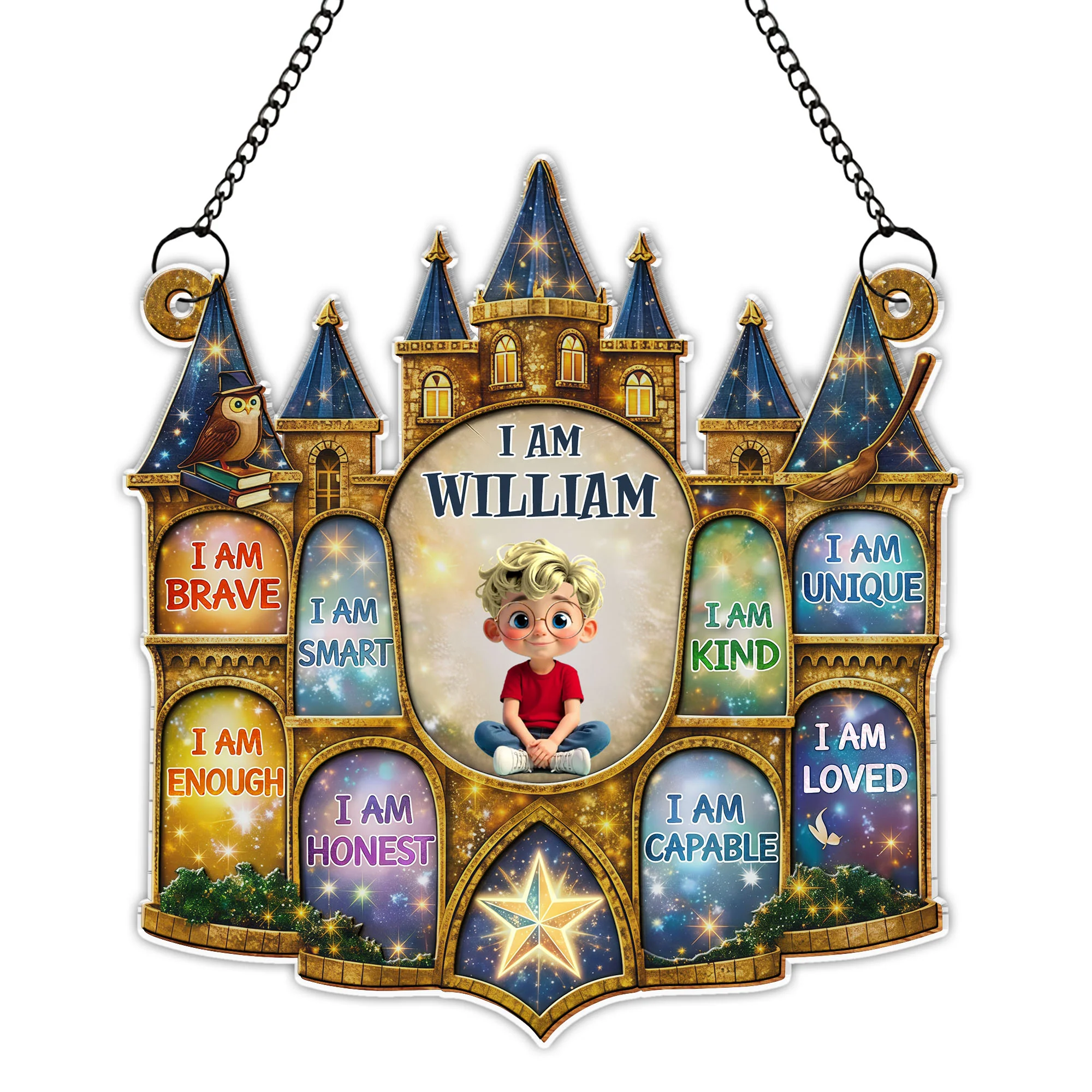I Am Brave Smart Enough Kind Magic Castle Affirmations For Boys - Personalized Custom Suncatcher - KID585_CSUN - Image 9