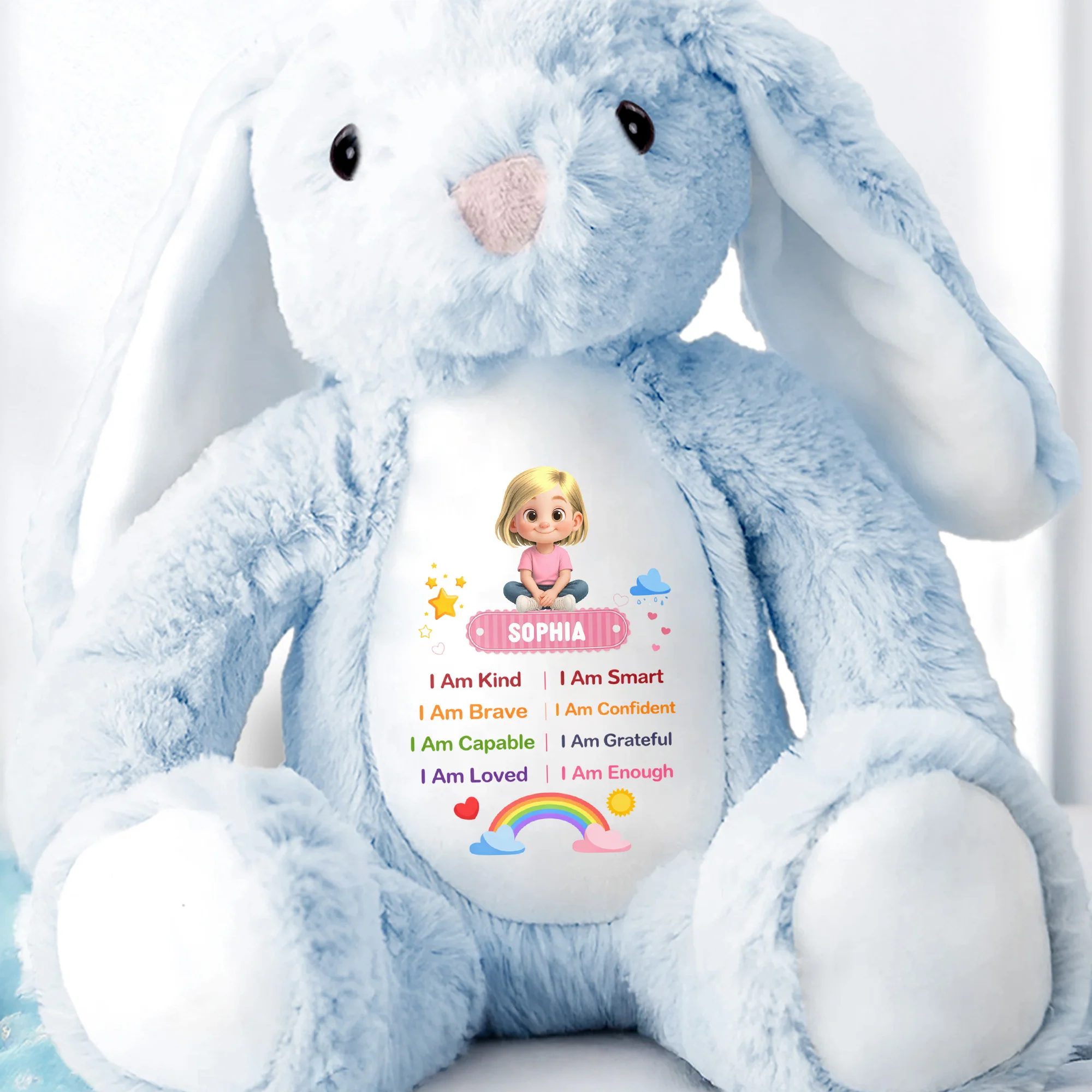 I Am Kind Positive Affirmations Rainbow Girl Personalized Stuffed Bunny - Personalized Stuffed Bunny - KID538_BUN - Image 5