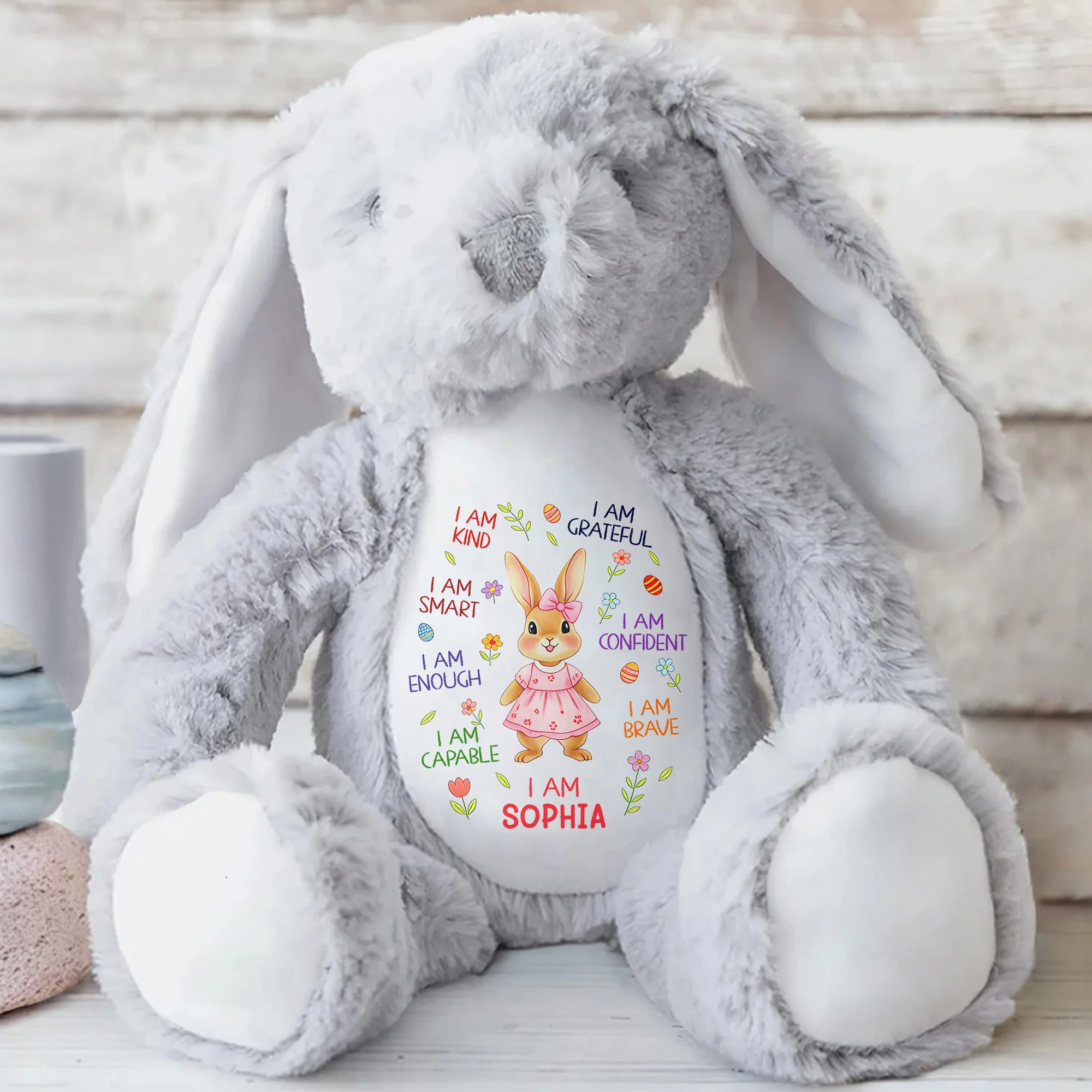 I Am Kind Smart Enough Capable Brave Bunny With Flowers - Personalized Stuffed Bunny - KID536_BUN - Image 3
