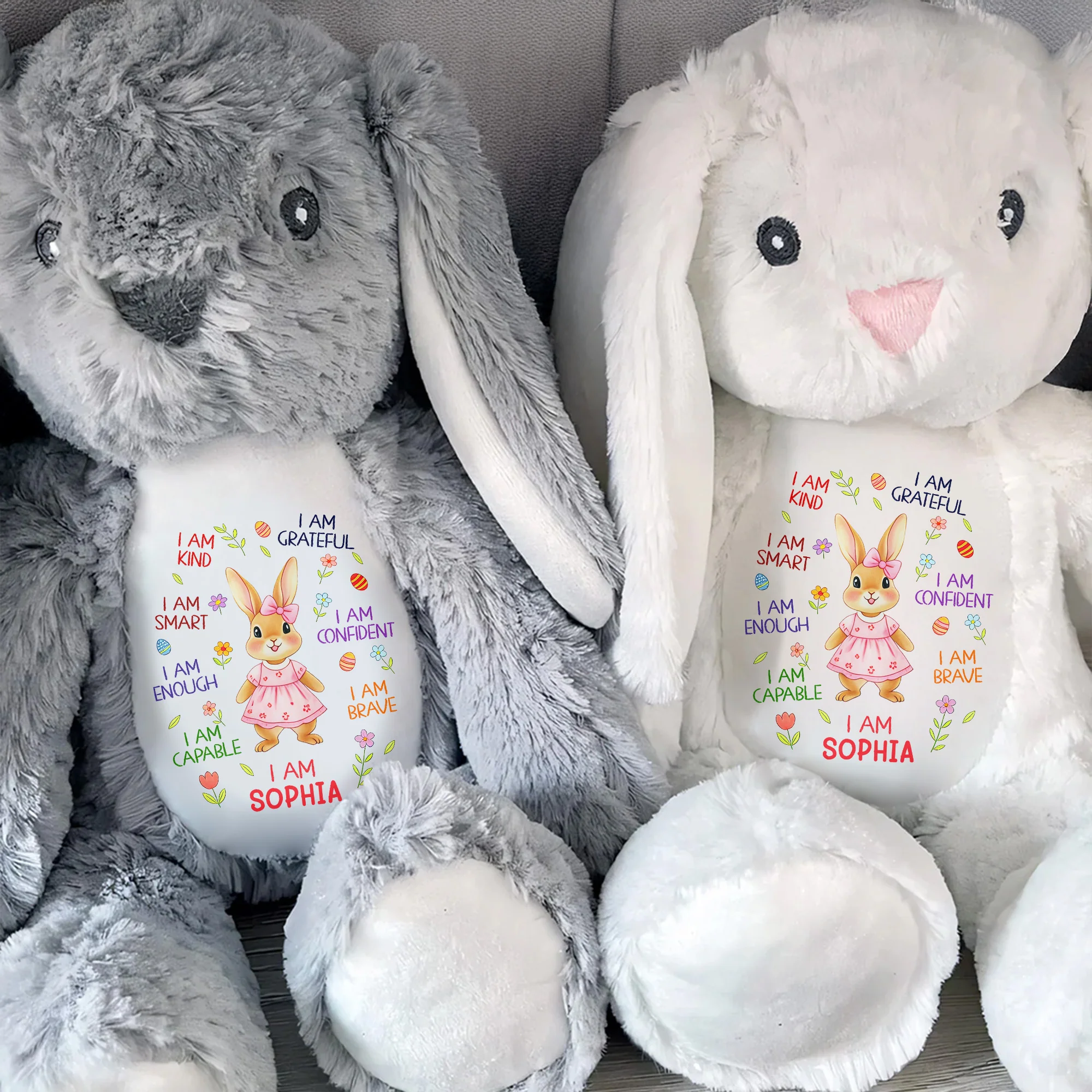 I Am Kind Smart Enough Capable Brave Bunny With Flowers - Personalized Stuffed Bunny - KID536_BUN - Image 4