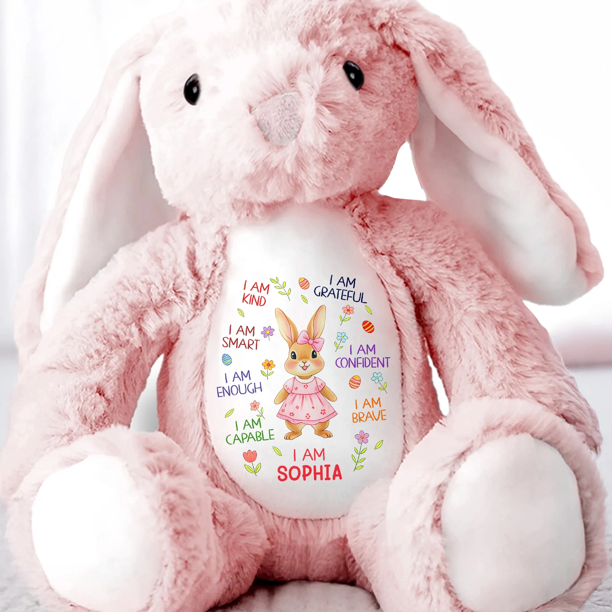 I Am Kind Smart Enough Capable Brave Bunny With Flowers - Personalized Stuffed Bunny - KID536_BUN - Image 6