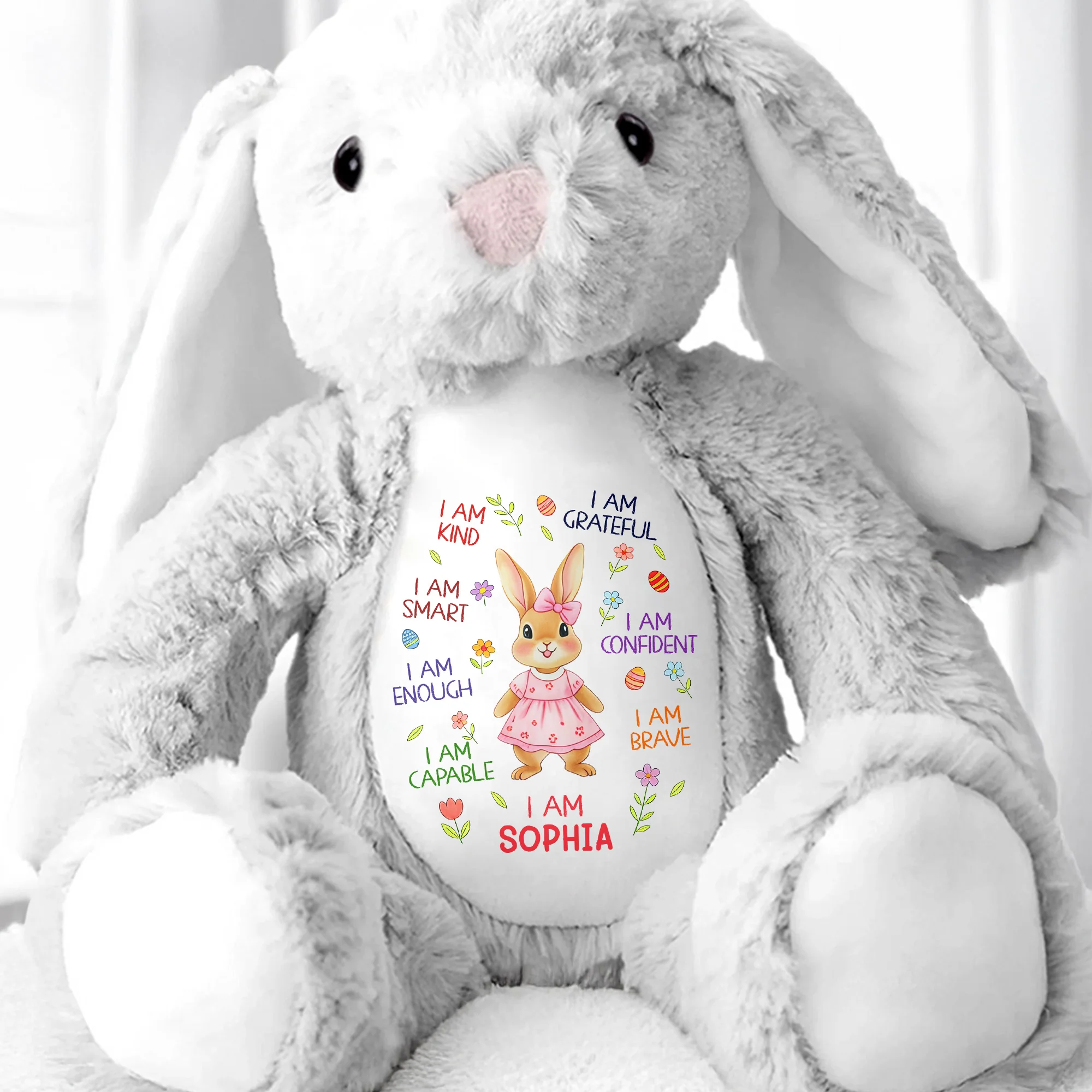I Am Kind Smart Enough Capable Brave Bunny With Flowers - Personalized Stuffed Bunny - KID536_BUN - Image 7
