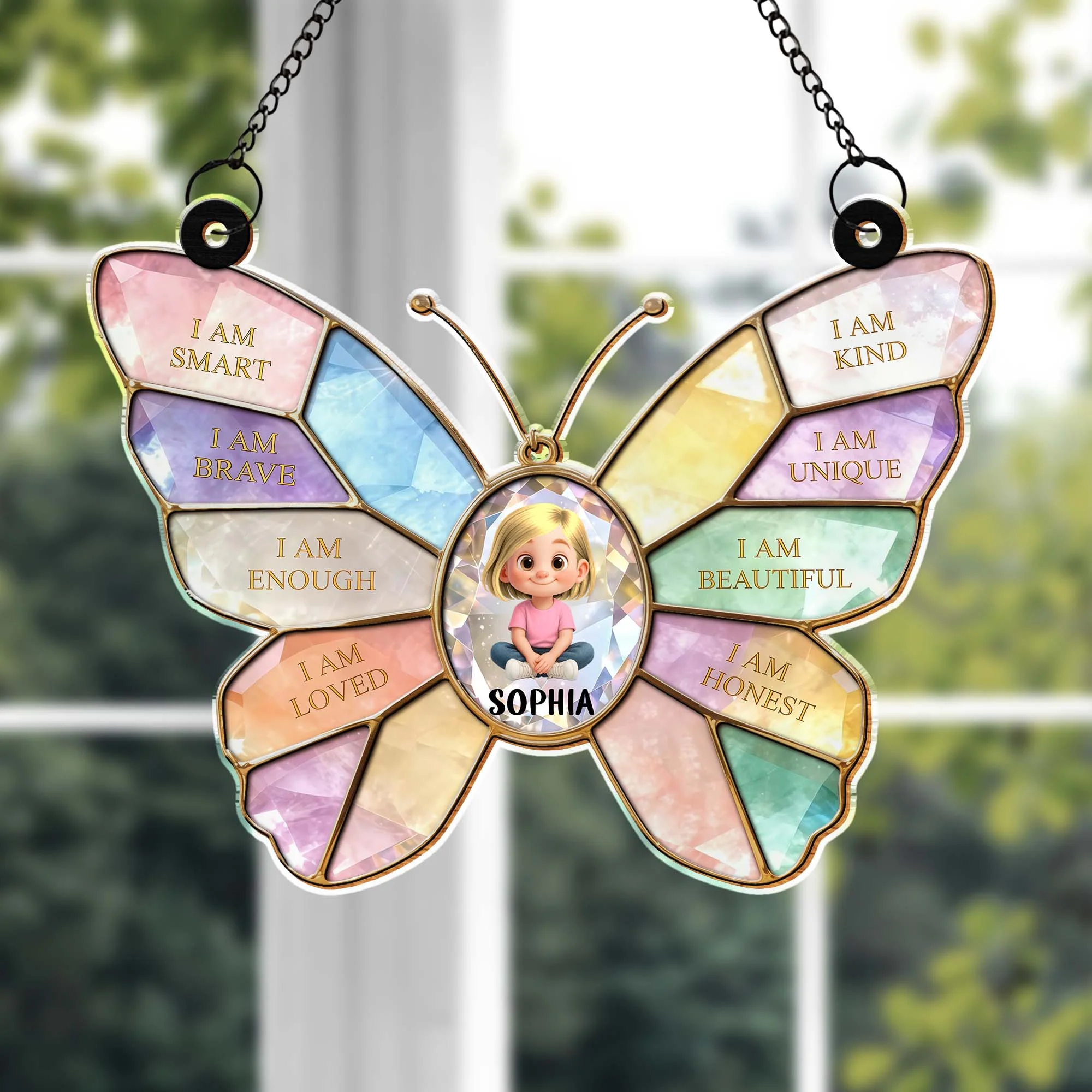 I Am Smart Brave Enough Butterfly Positive Affirmations For Little Girl - Personalized Custom Suncatcher - KID578_CSUN