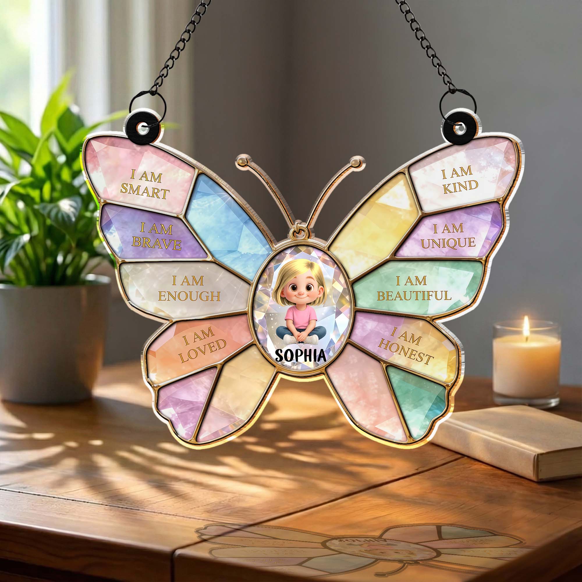 I Am Smart Brave Enough Butterfly Positive Affirmations For Little Girl - Personalized Custom Suncatcher - KID578_CSUN - Image 2