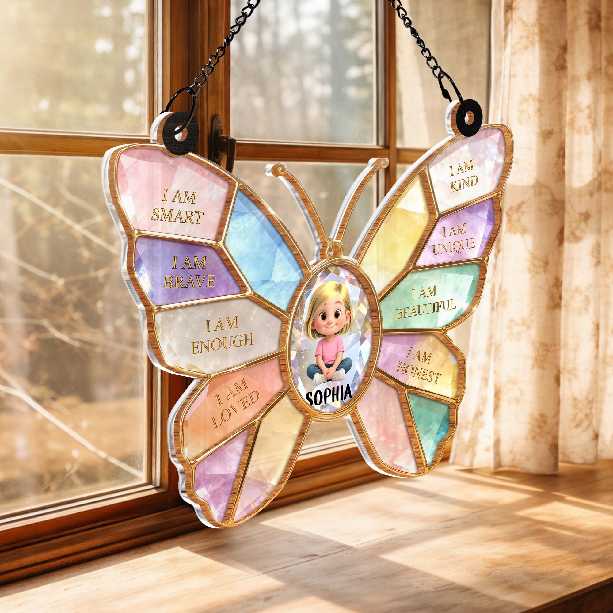 I Am Smart Brave Enough Butterfly Positive Affirmations For Little Girl - Personalized Custom Suncatcher - KID578_CSUN - Image 4