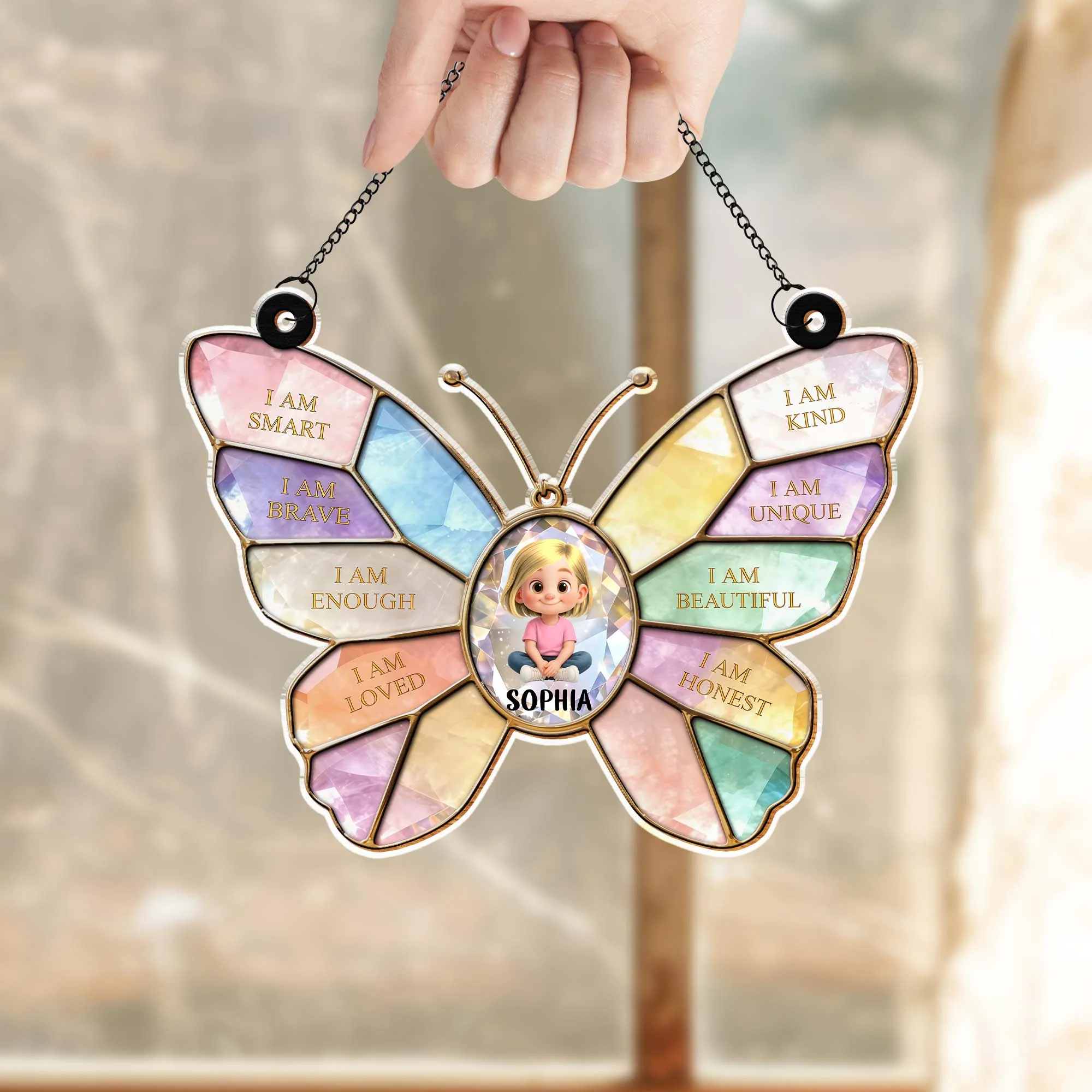 I Am Smart Brave Enough Butterfly Positive Affirmations For Little Girl - Personalized Custom Suncatcher - KID578_CSUN - Image 6